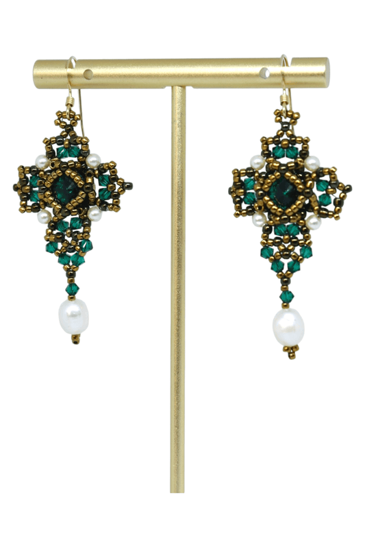 Emerald Green Crystal Cross Earrings - Verde Esmeralda Jewelry Collection - Kaleidoscopes And Polka Dots