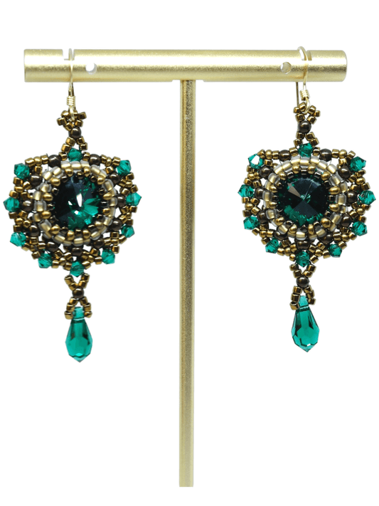 Emerald Green Crystal Dangle Beaded Earrings