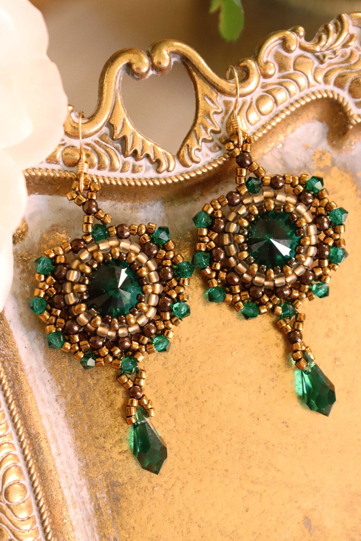 Emerald Green Crystal Dangle Beaded Earrings