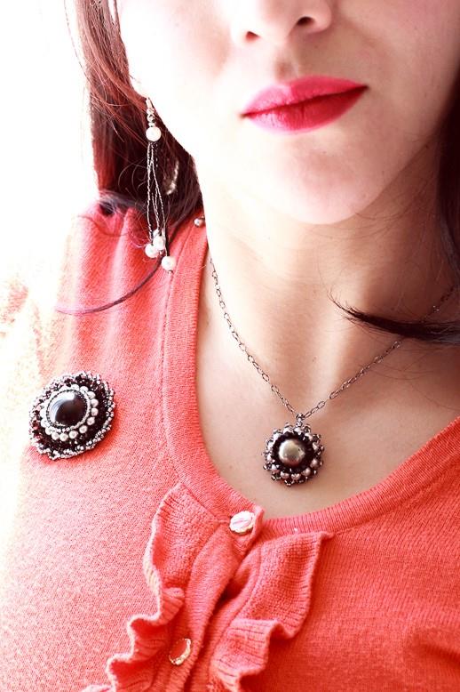 Pyrite Necklace Bezel With Black Swarovski Crystal Beads