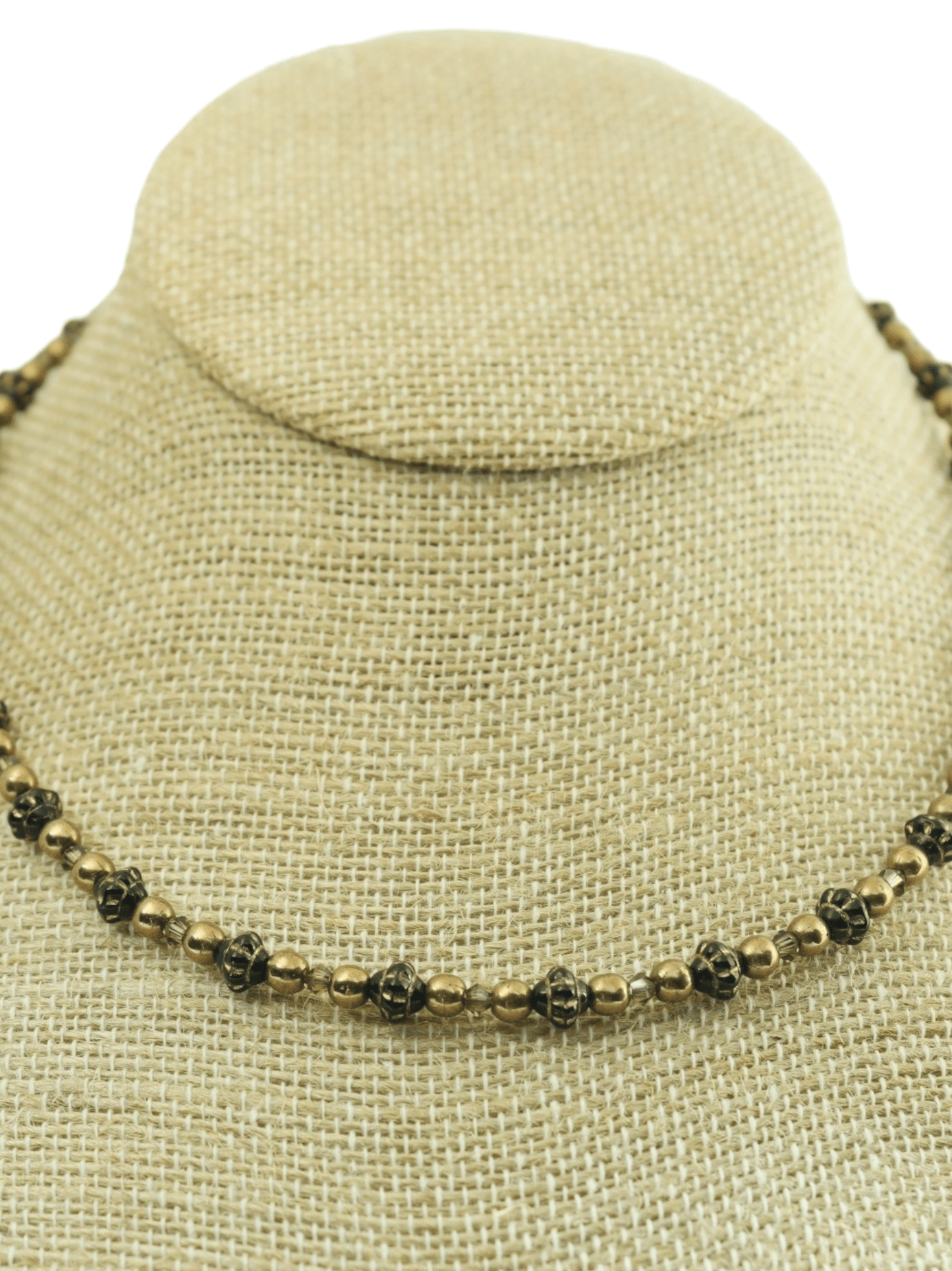 Everyday Delicate Bronze Glass Bead And Crystal Beaded Necklace - Kaleidoscopes And Polka Dots