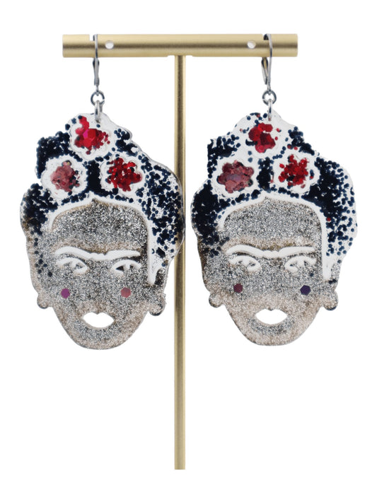 Frida-Kahlo-Earrings---Glittery-Mexican-Artist-Earrings---Kaleidoscopes-And-Polka-Dots