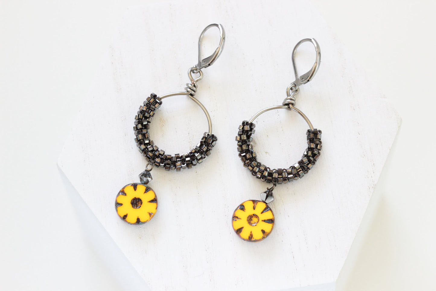 Gold Flower Earrings - Yellow Flower Drop Earrings
