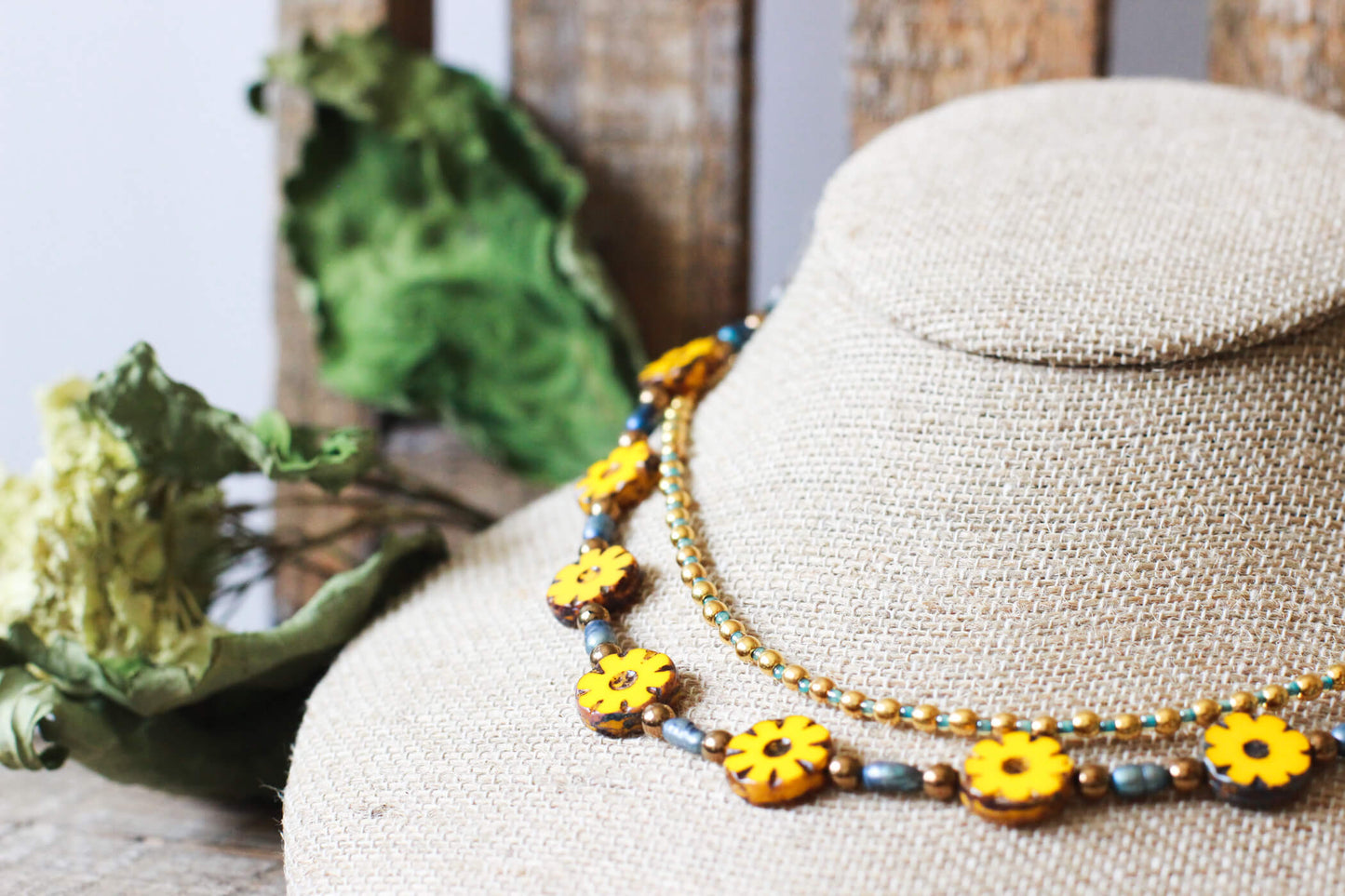 Mexican Beaded Necklace With Yellow Flowers by Kaleidoscopes And Polka Dots