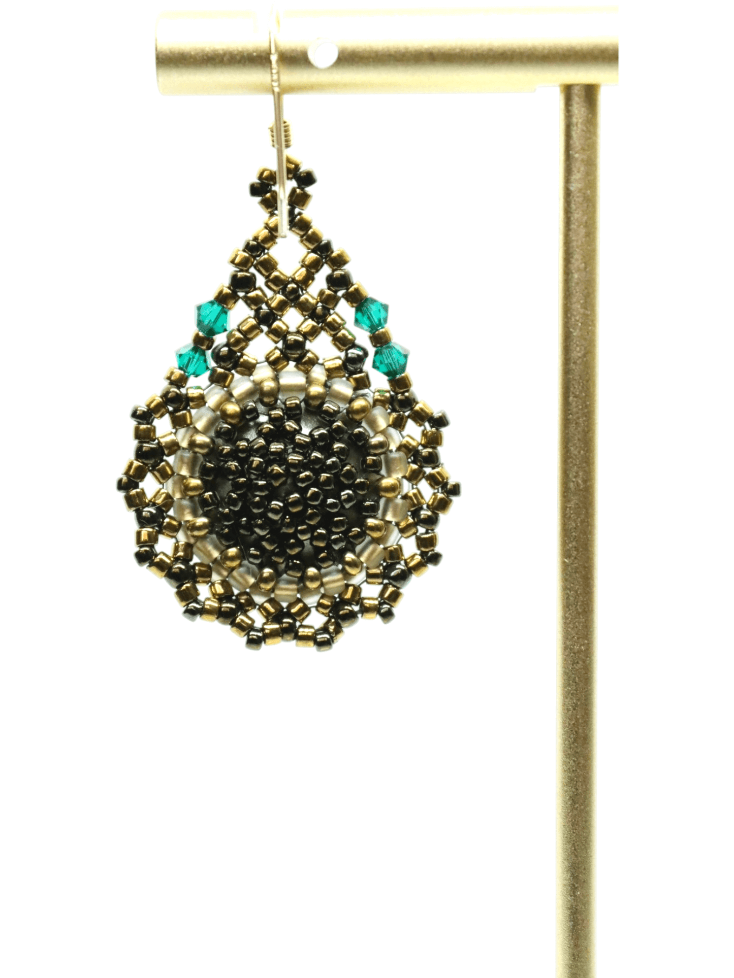 Gold Teardrop Emerald Green Crystal Earrings - BACK VIEW - Gold Beaded Earrings by Kaleidoscopes And Polka Dots