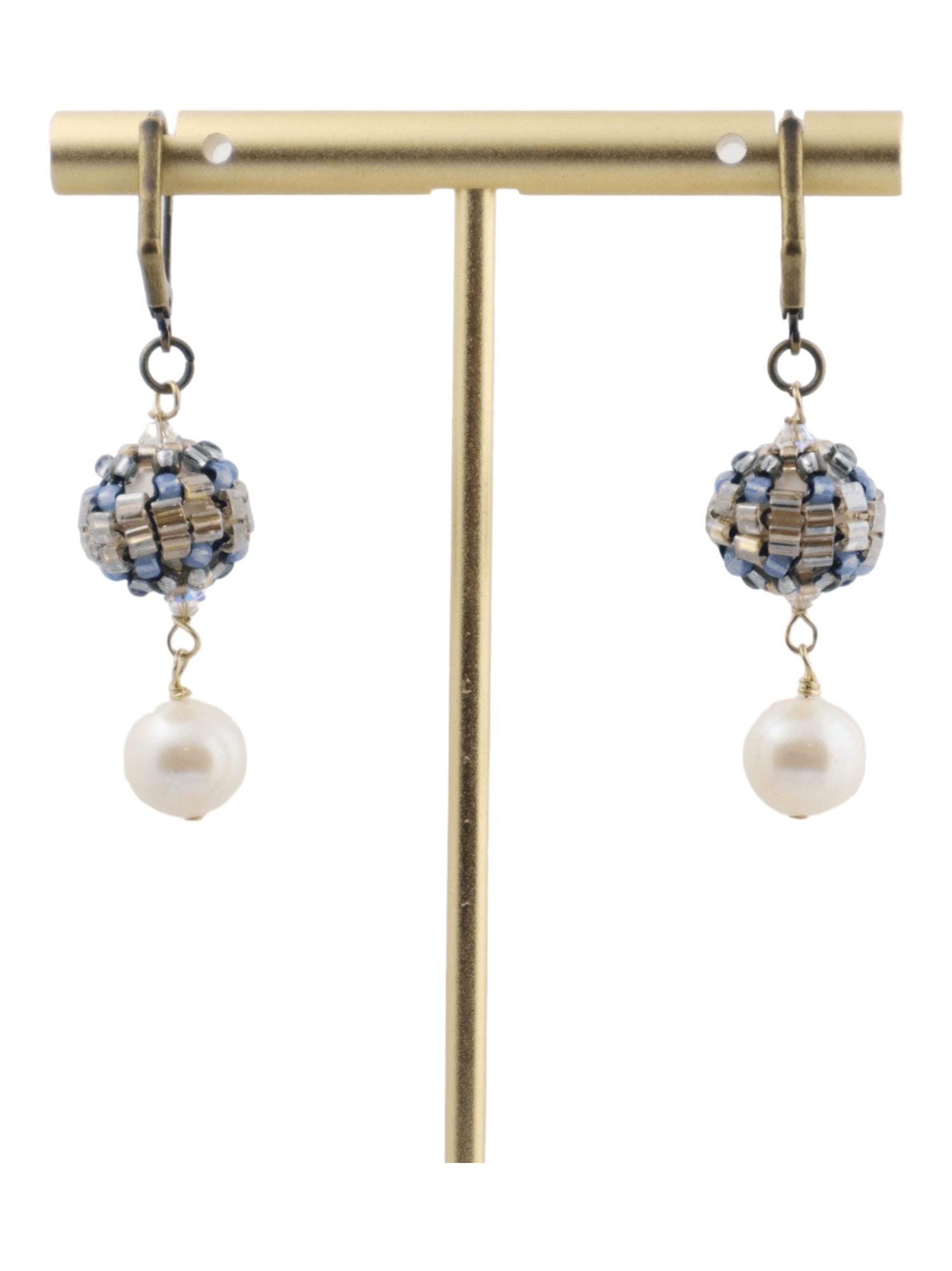 Graceful-Pearl-Drop-Earrings-For-Your-Wedding---Blue-&-Gold---Kaleidoscopes-And-Polka-Dots
