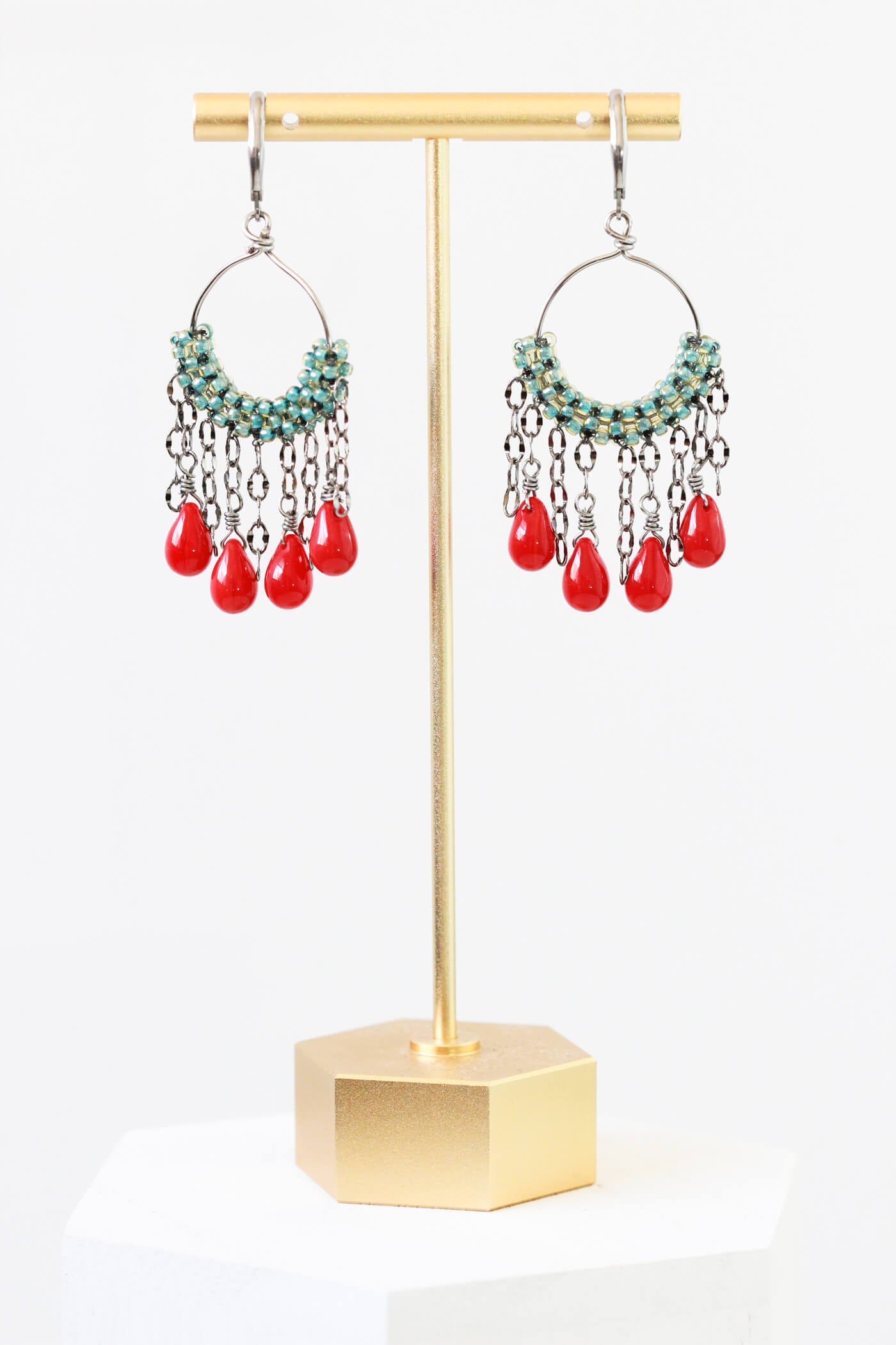 Bold Jewelry - Red & Green Statement Earrings by Kaleidoscopes And Polka Dots