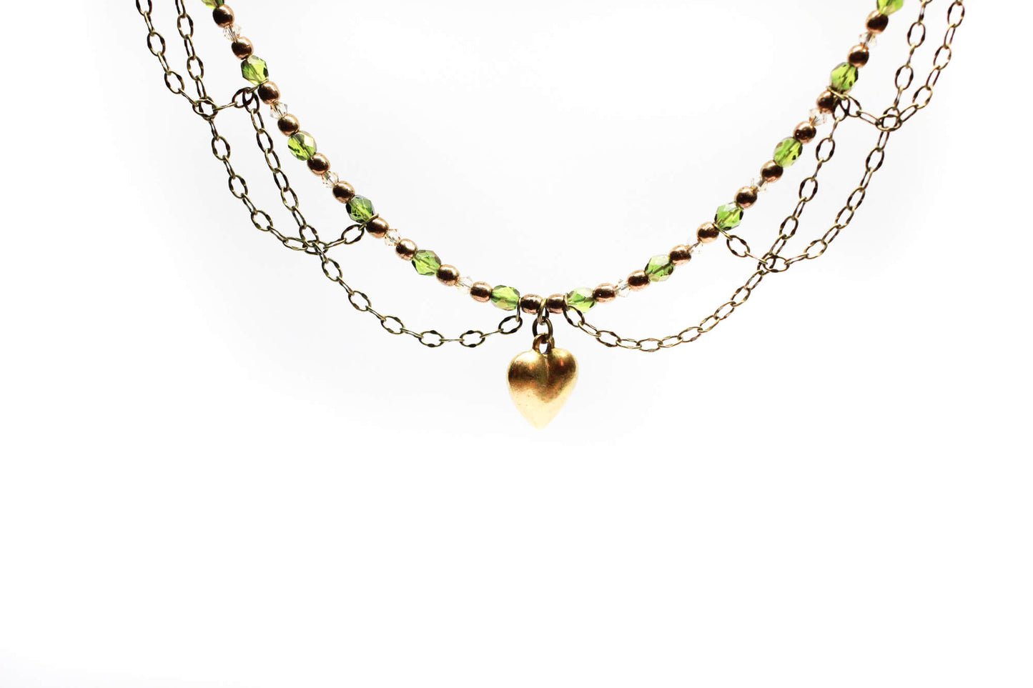 Romantic Green Necklace with Gold Plated Heart Pendant