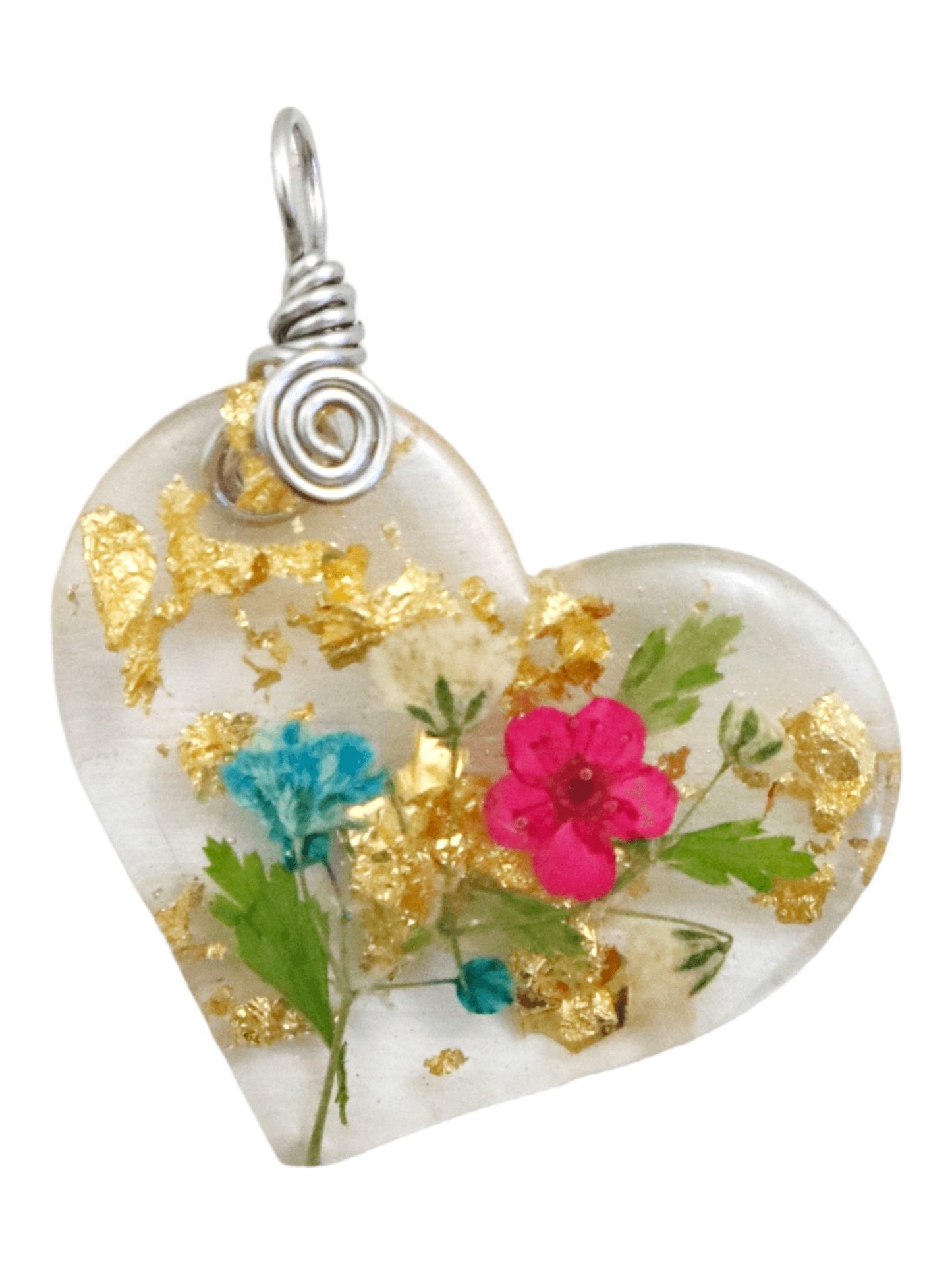 Heart-Resin-Pendant-With-Real-Flowers-and-Gold-Flakes-Kaleidoscopes-And-Polka-Dots