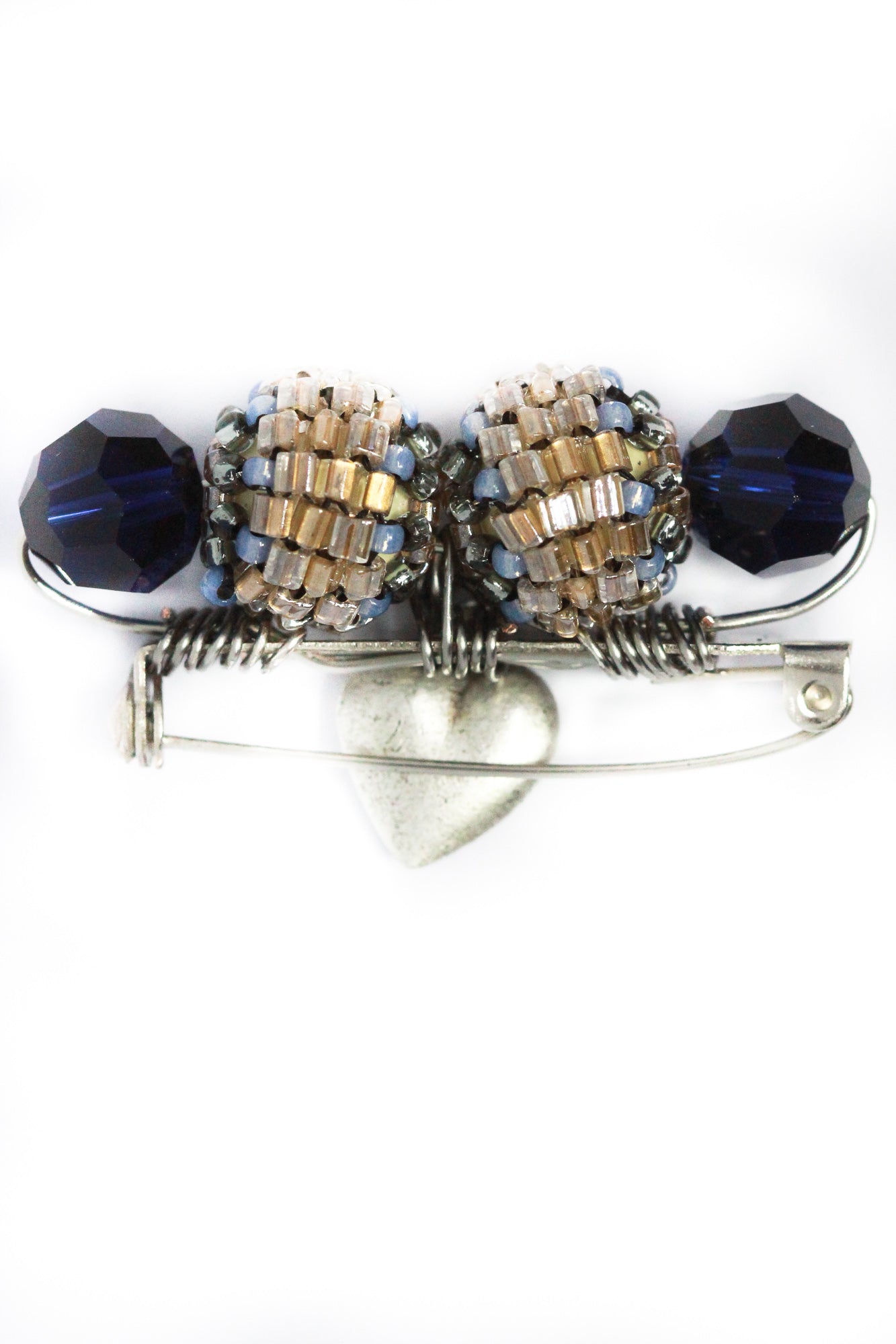 Vintage Inspired Silver Heart And Blue Crystal Brooch