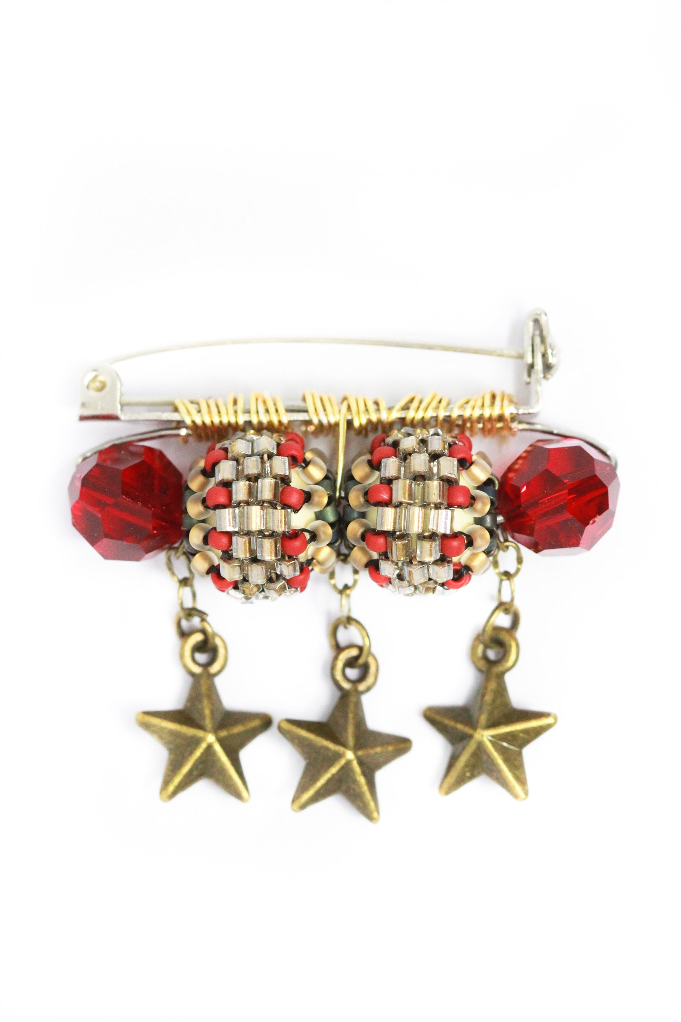 Red Crystal Handmade Brass Star Brooch
