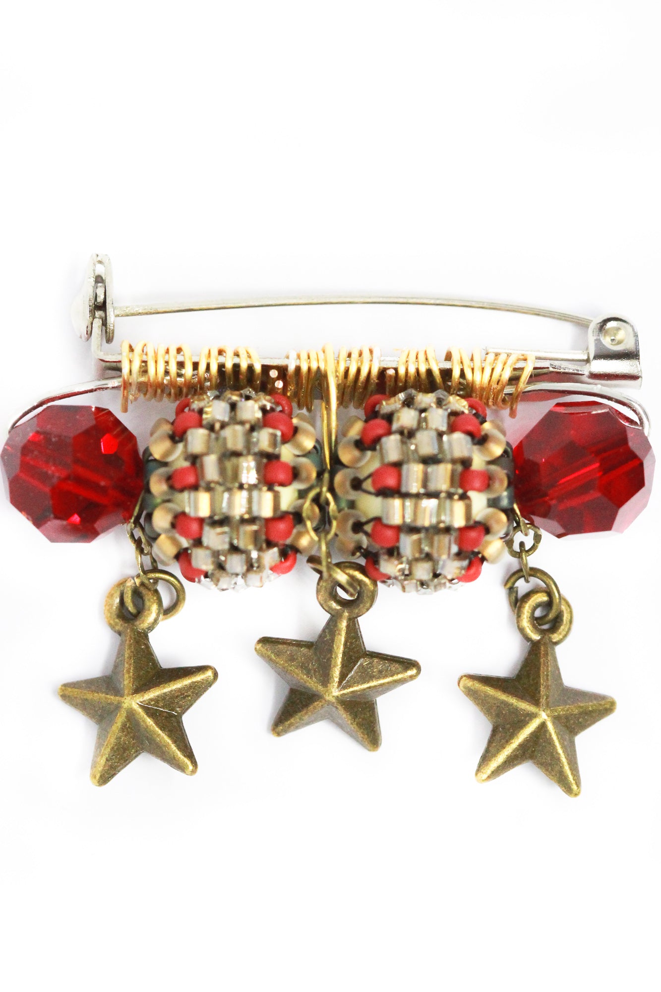 Red Crystal Vintage Inspired Handmade Brass Star Pin Brooch