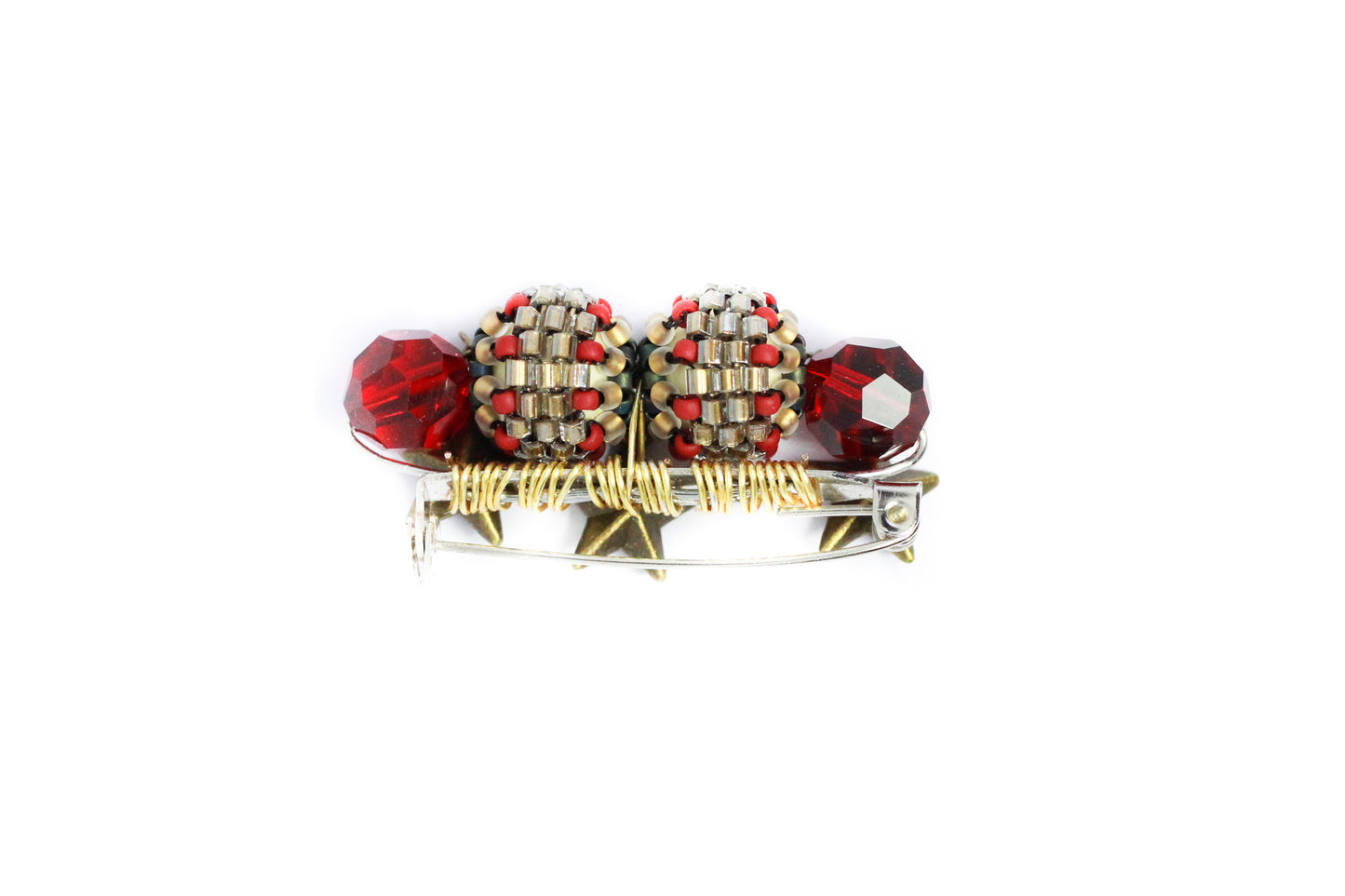 Handmade Brass Star & Red Crystal Brooch