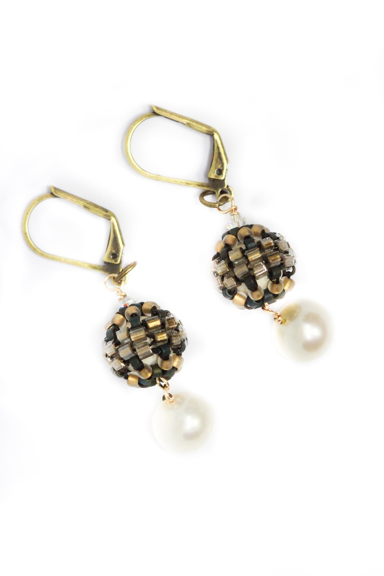 Pearl Drop Earrings With Embroidered Bead Detail