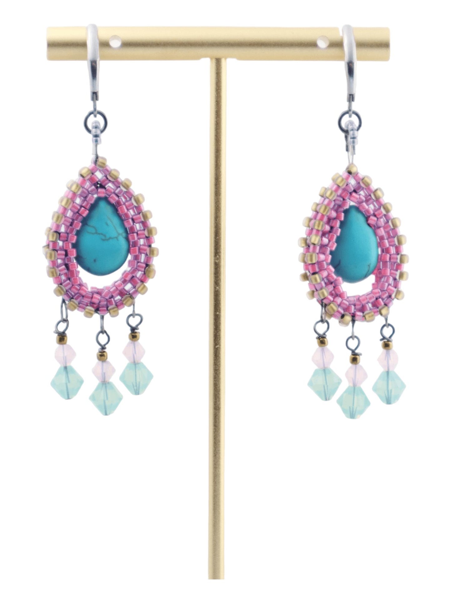 Mexican Style Turquoise Crystal Teardrop Earrings