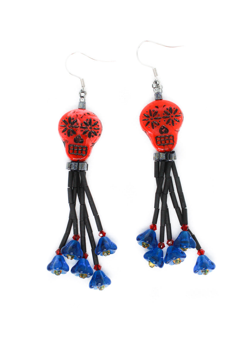 Red Sugar Skull Day Of The Dead Earrings by Kaleidoscopes And Polka Dots