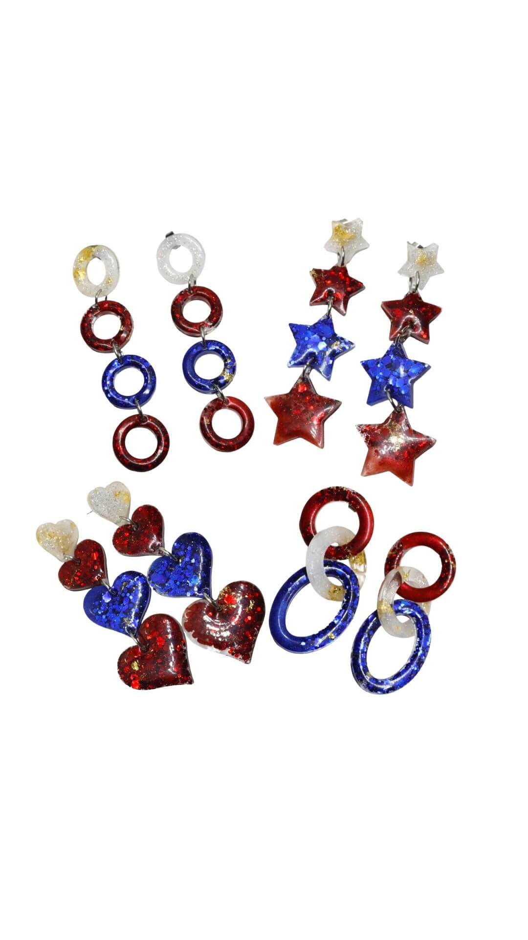 Patriotic-Jewelry-Collection---red-white-and-blue-earrings---hypoallergenic-earrings---long-statement-earrings---kaleidoscopes-and-polka-dots