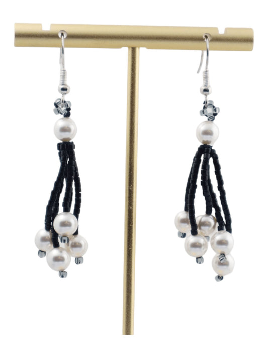 Pearl-Beaded-Black-Tassel-Earrings---Swarovski-Crystal-Pearls---Kaleidoscopes-And-Polka-Dots