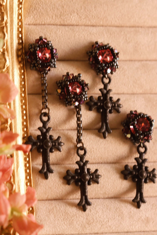 Gothic-Cross-Crystal-Earrings_Pink-Crystal-Studs_Kaleidoscopes-And-Polka-Dots