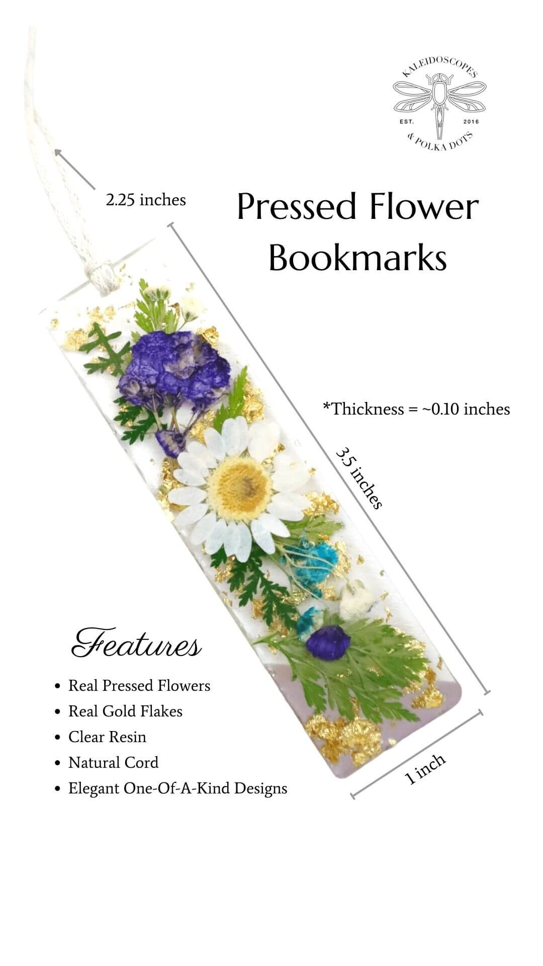 Book-Lover-Gift--Pressed-Flower-Bookmarks---Elegant-Handmade-Bookmarks-Made-With-Real-Flowers---Kaleidoscopes-And-Polka-Dots