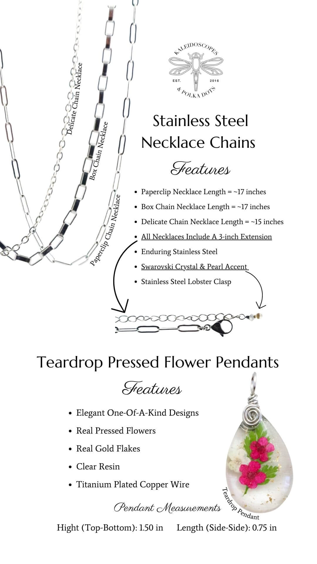 Pressed Flower Resin Pendant Necklaces