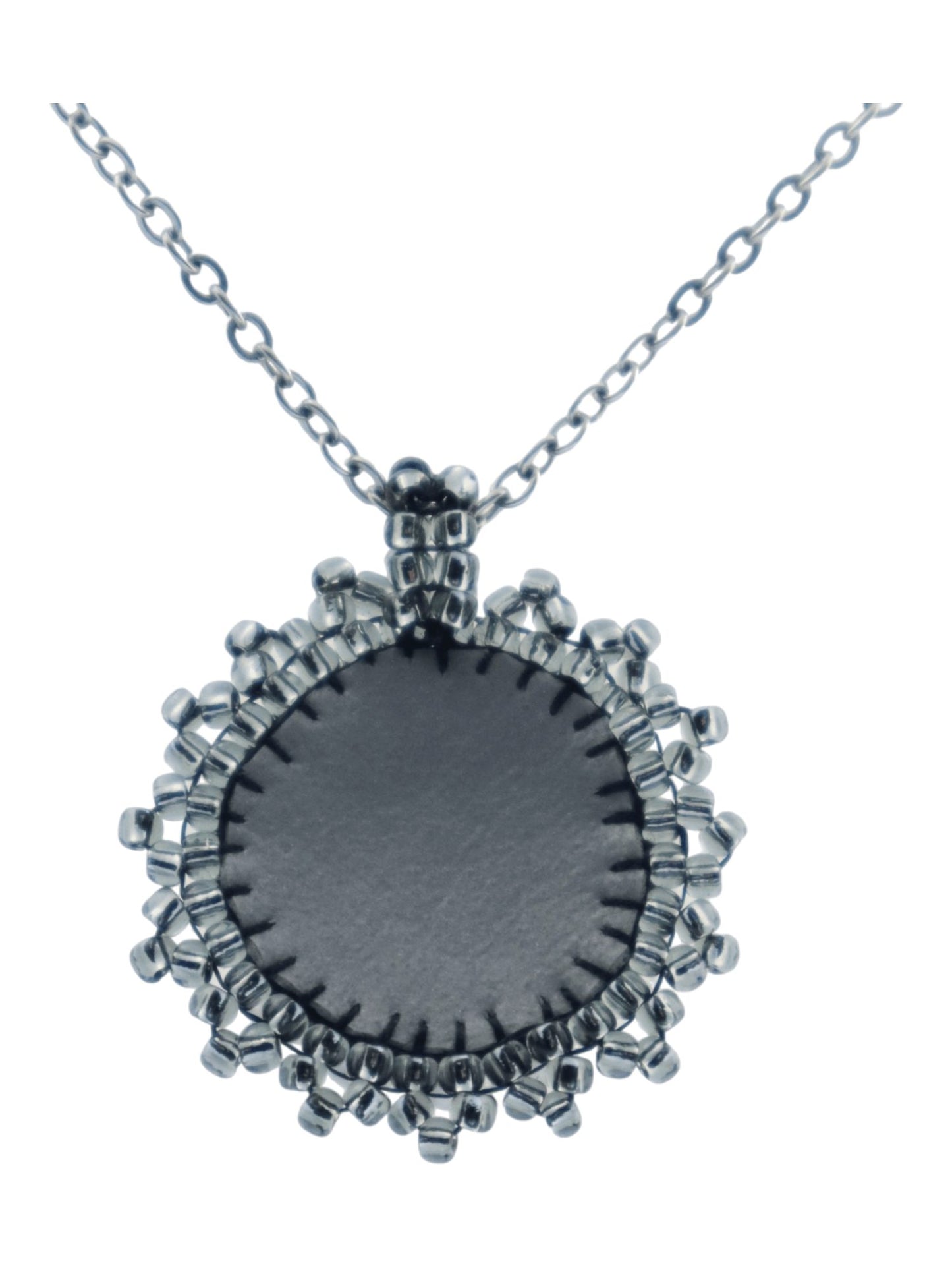 Pyrite-Bezel-Necklace---BACK---Stainless-Steel-Chain---Kaleidoscopes-And-Polka-Dots