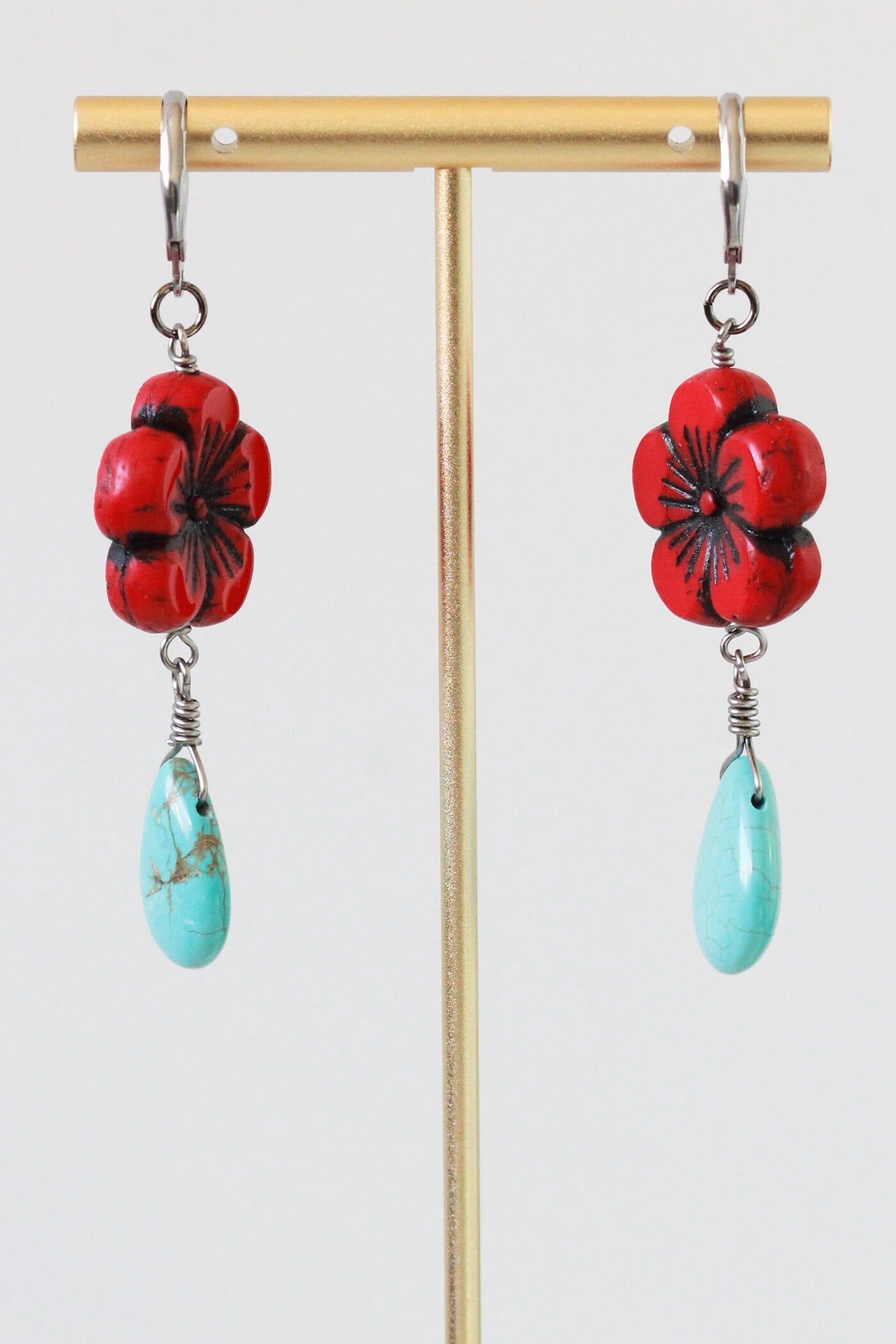 Dia De Los Muertos Jewelry - Red Flower Earrings by Kaleidoscopes And Polka Dots