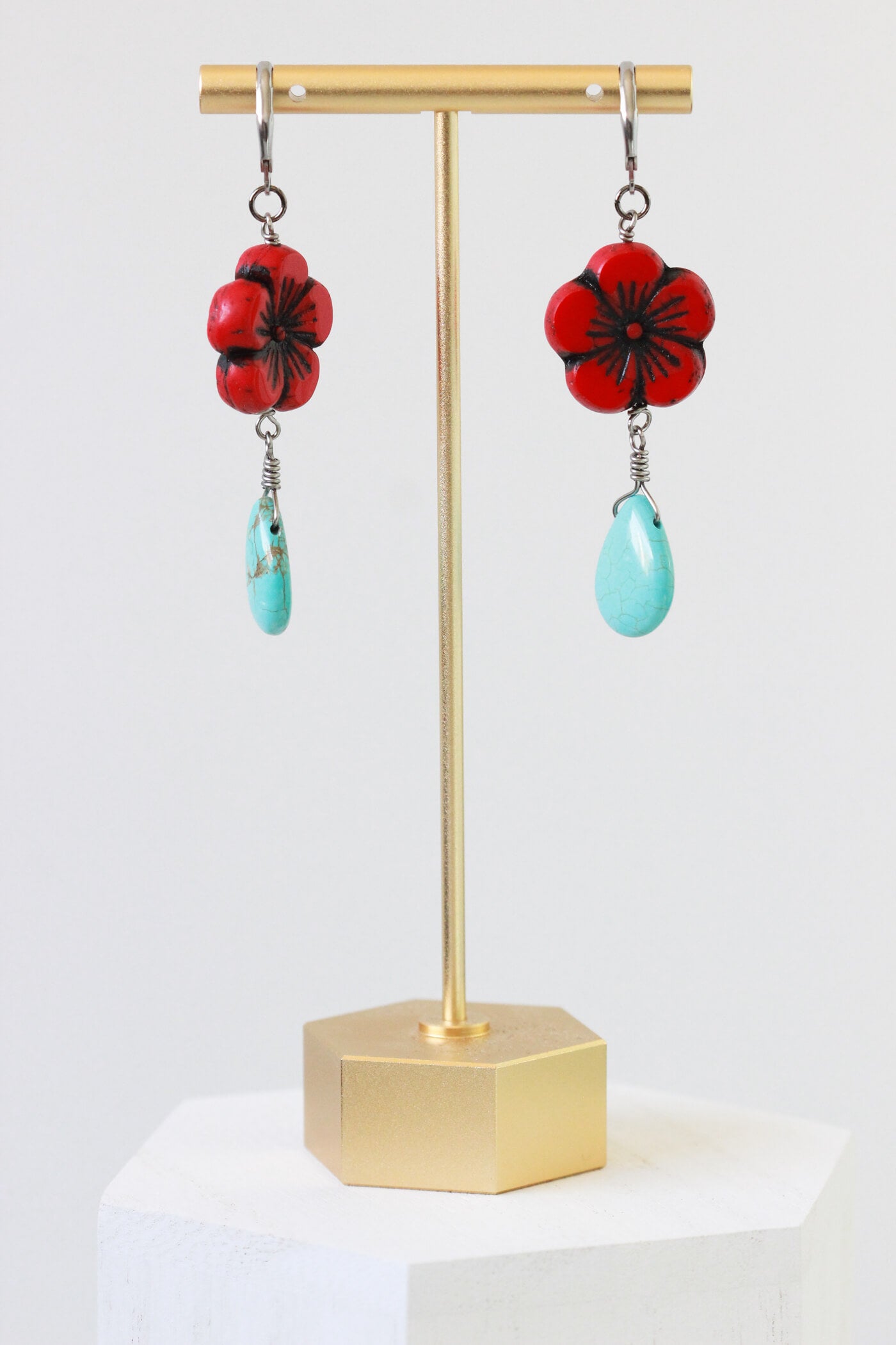 Turquoise Drop Earrings - Mexican Style Earrings by Kaleidoscopes And Polka Dots