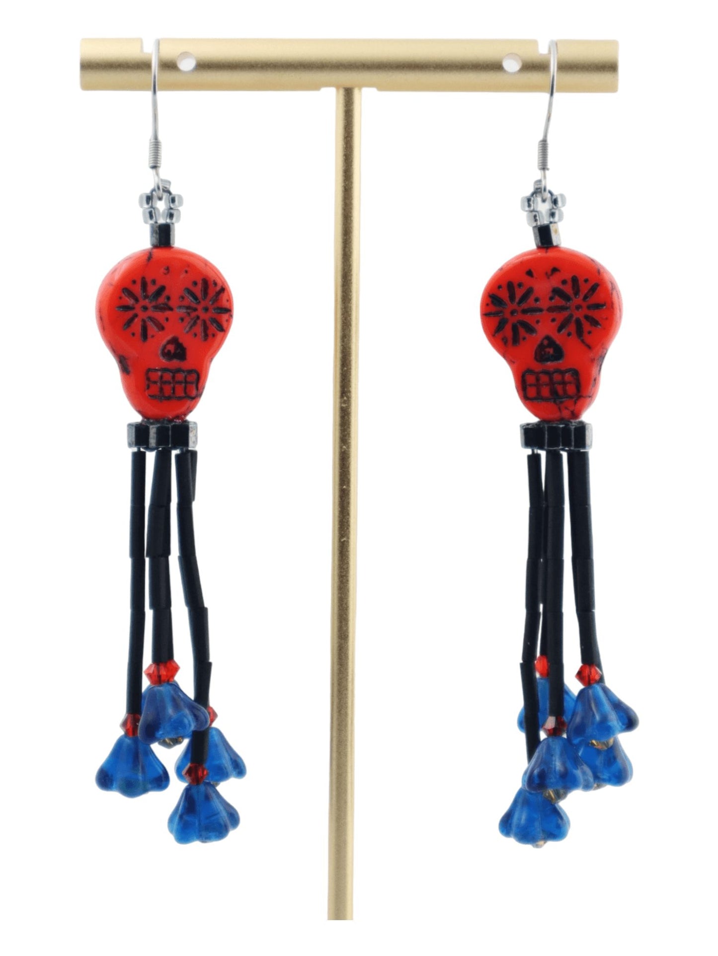 Red-Sugar-Skull-Tassel-Earrings---Calavera-Earrings---Kaleidoscopes-And-Polka-Dots