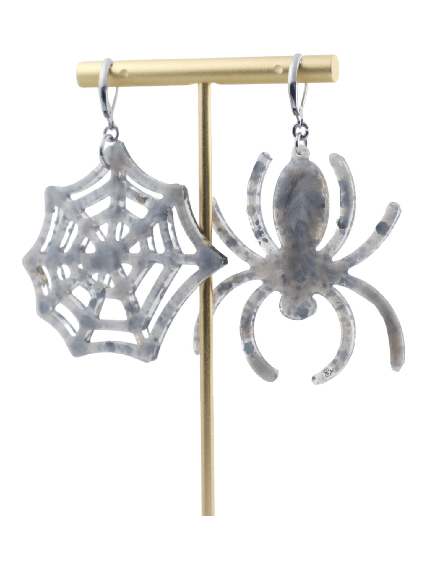 Spiderweb-Earrings---Chrome-&-Silver-Glittery-Earrings---BACK---Kaleidoscopes-And-Polka-Dots
