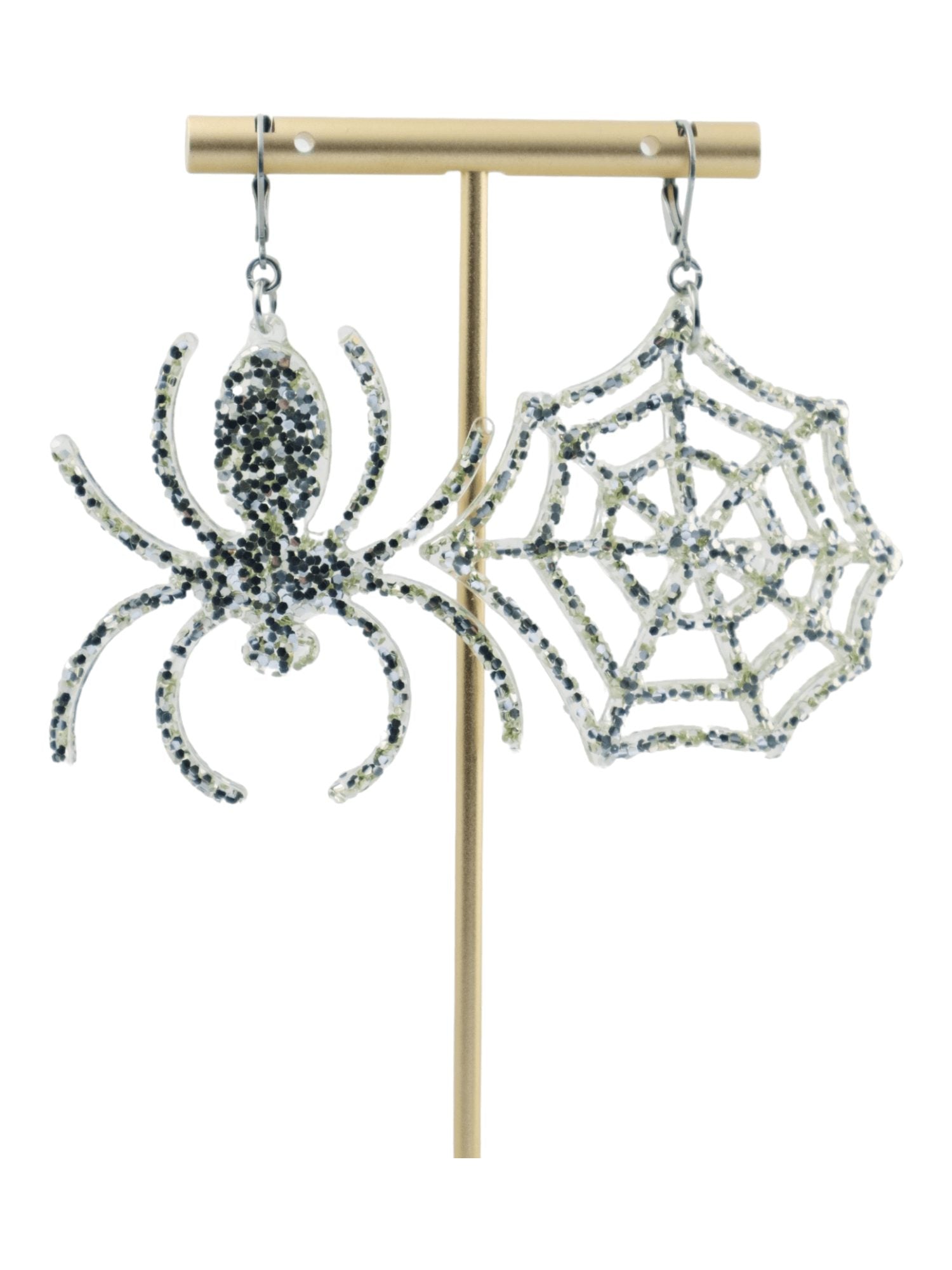 Spiderweb-Earrings---Silver-Glittery-Halloween-Earrings---Kaleidoscopes-And-Polka-Dots