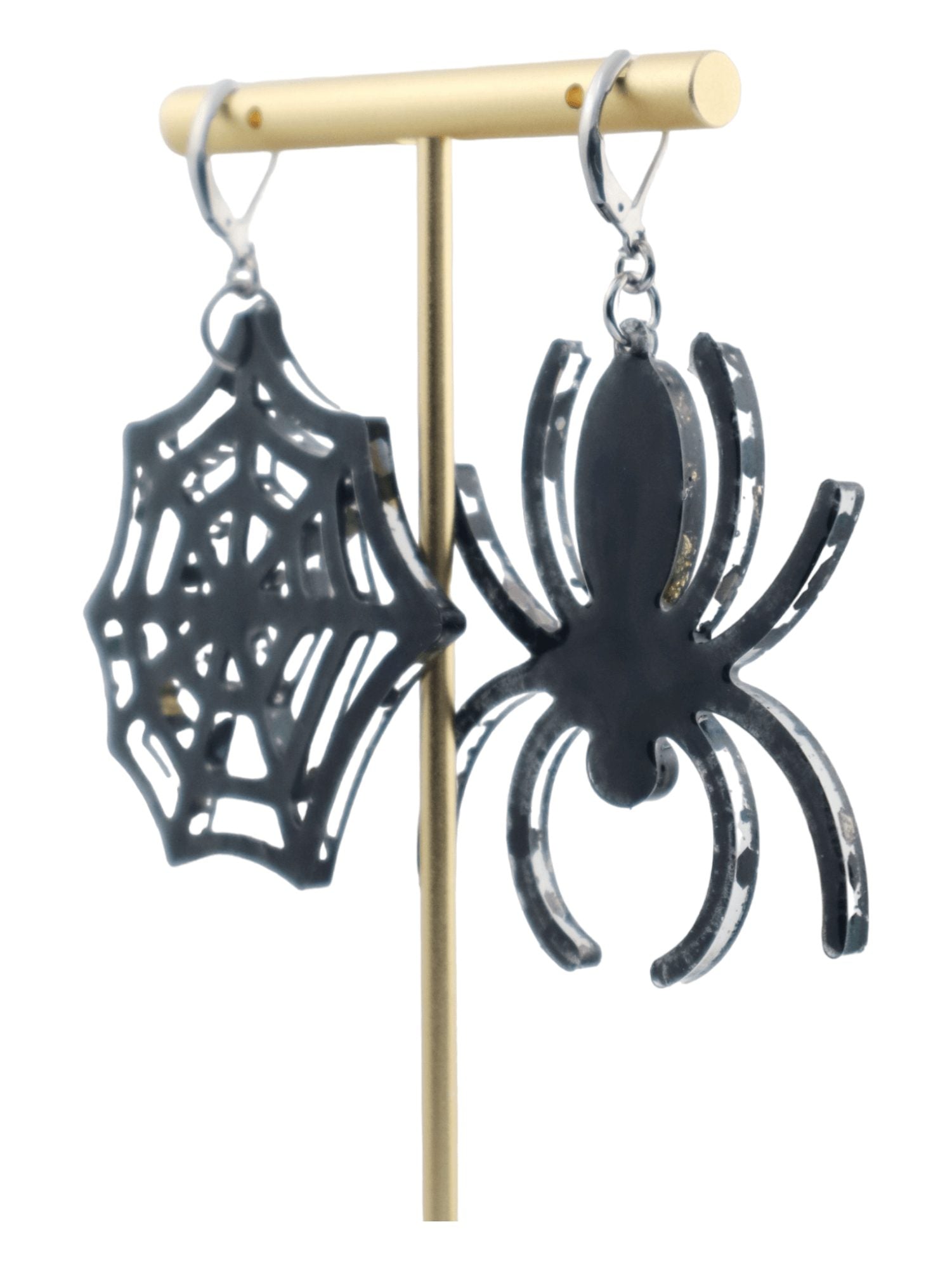 Spiderweb-Earrings---BLACK-Glittery-Halloween-Earrings---BACK---Kaleidoscopes-And-Polka-Dots
