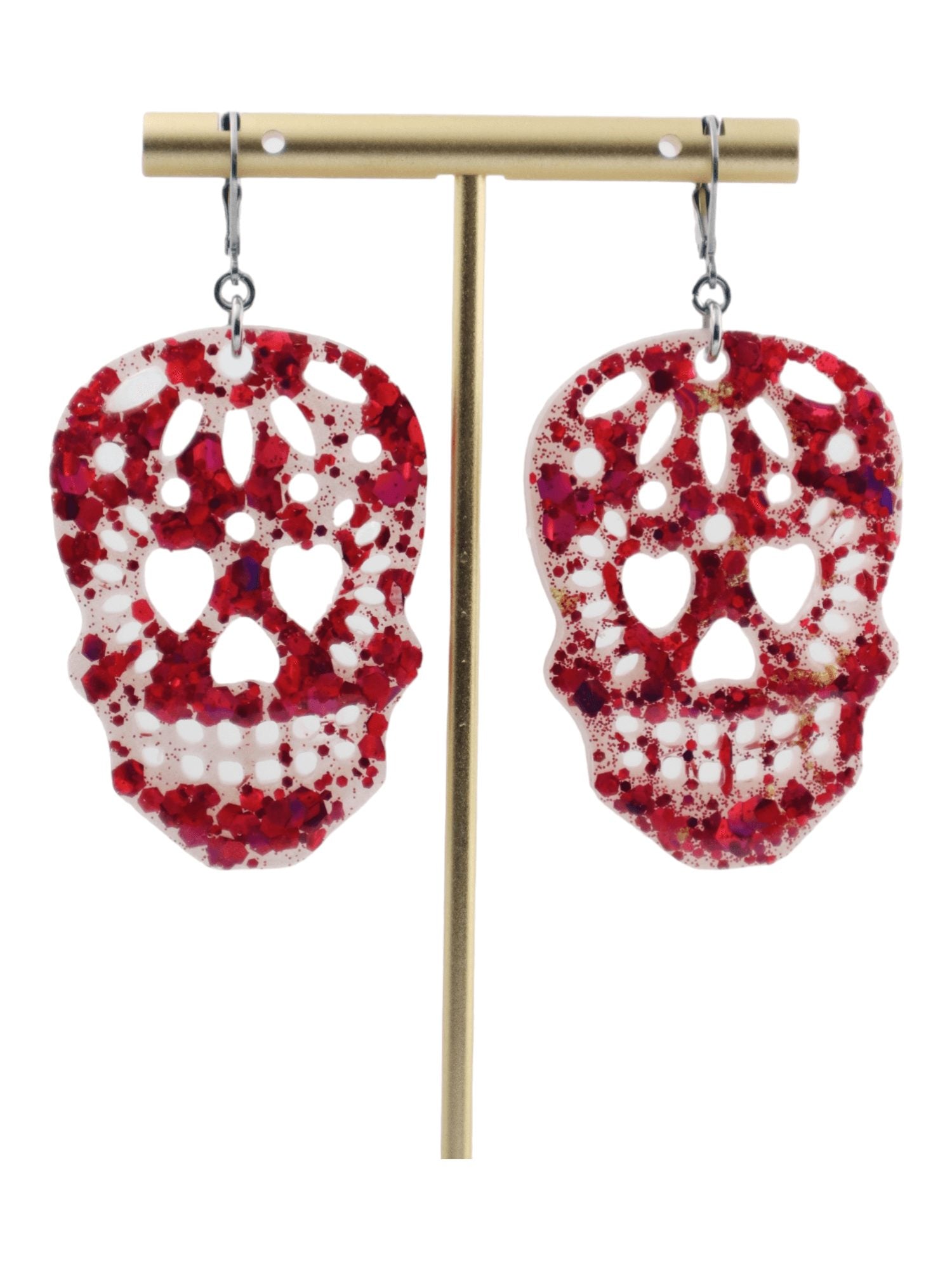 Sugar-Skull-Dangle-Earrings---PINK-Glittery-Halloween-Earrings---Kaleidoscopes-And-Polka-Dots