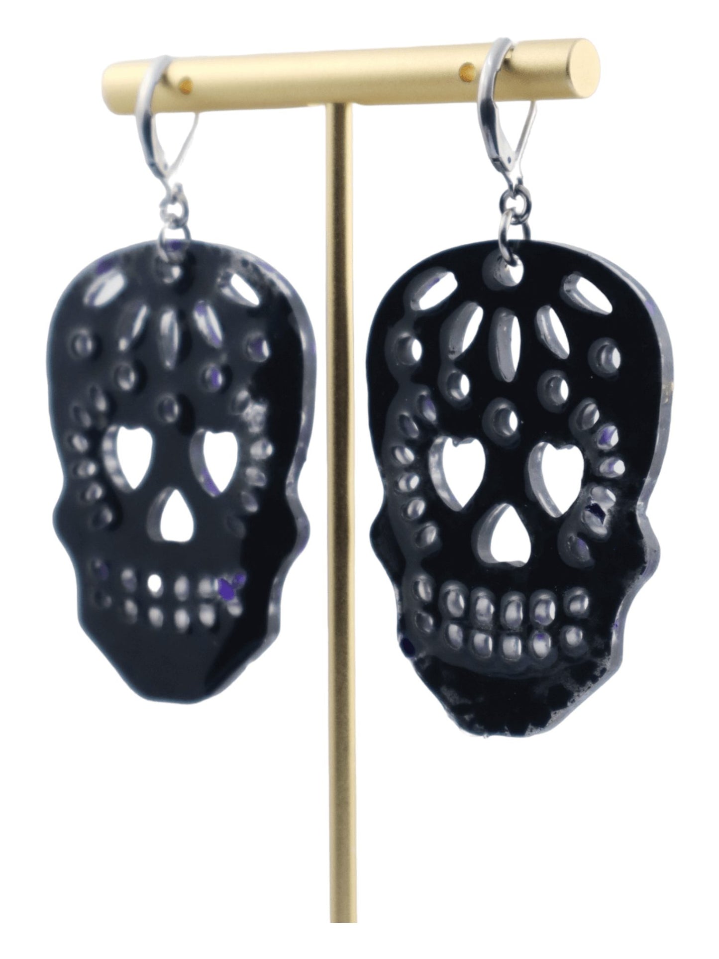 Sugar-Skull-Drop-Earrings---PURPLE-Glittery-Halloween-Earrings---BACK--Kaleidoscopes-And-Polka-Dots