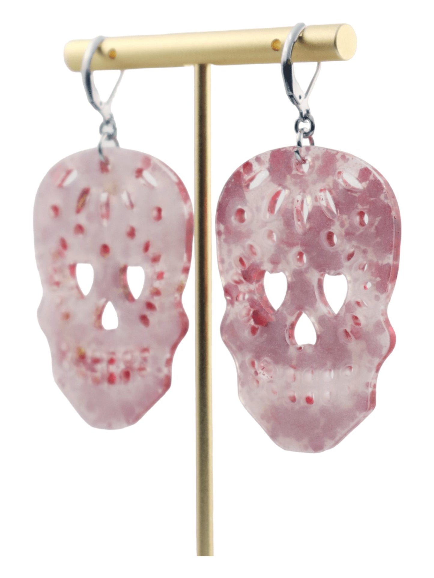 Sugar-Skull-Dangle-Earrings---PINK-Glittery-Halloween-Earrings---BACK---Kaleidoscopes-And-Polka-Dots