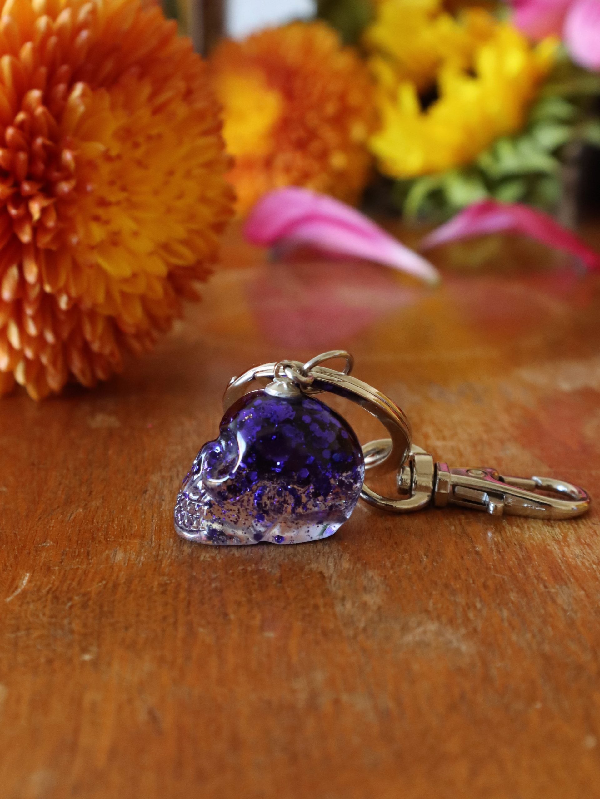 Glittery Skull Purse Charm – Small Halloween Keychain