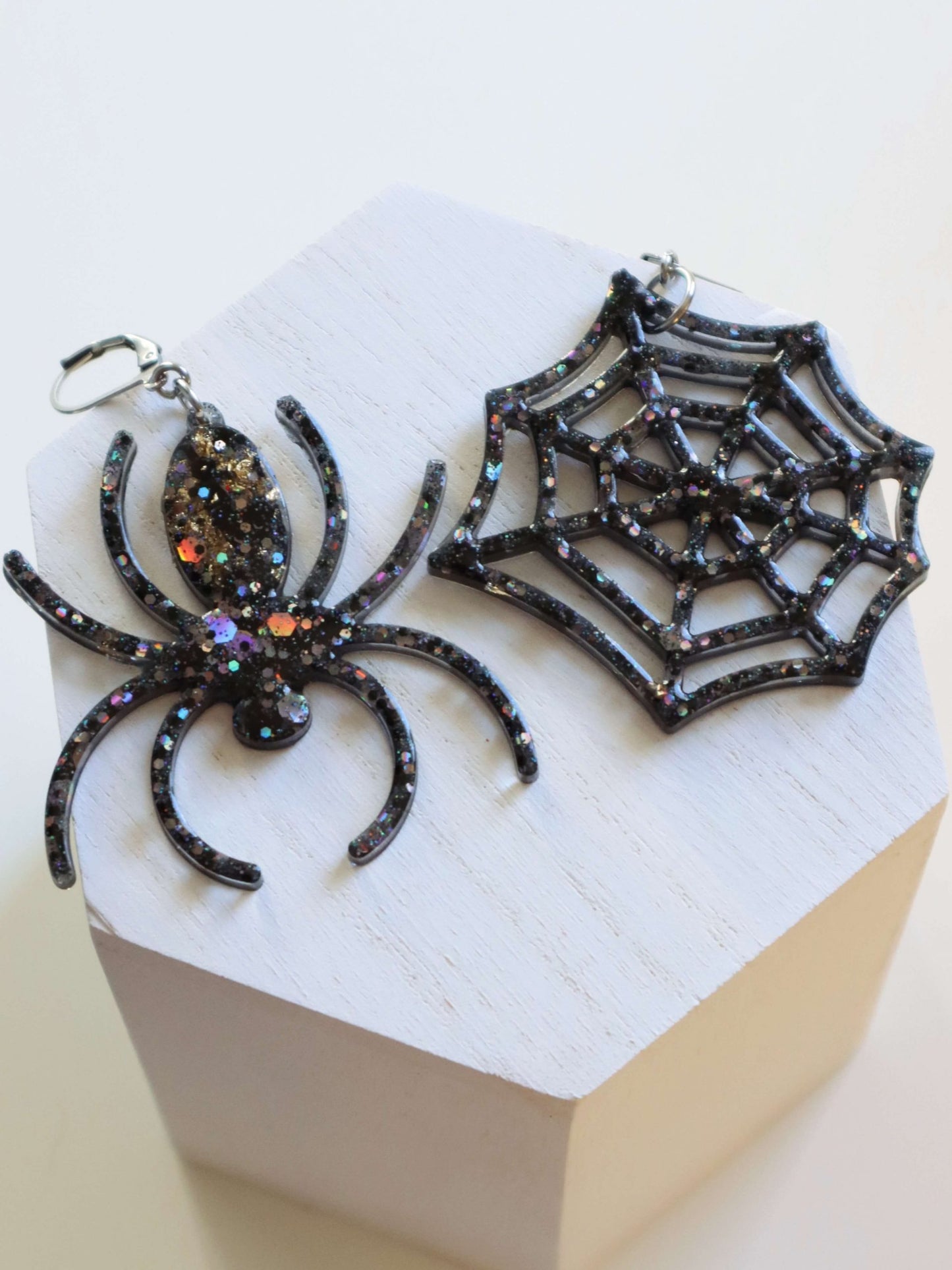 Glittery Spiderweb Statement Earrings – Halloween Earrings