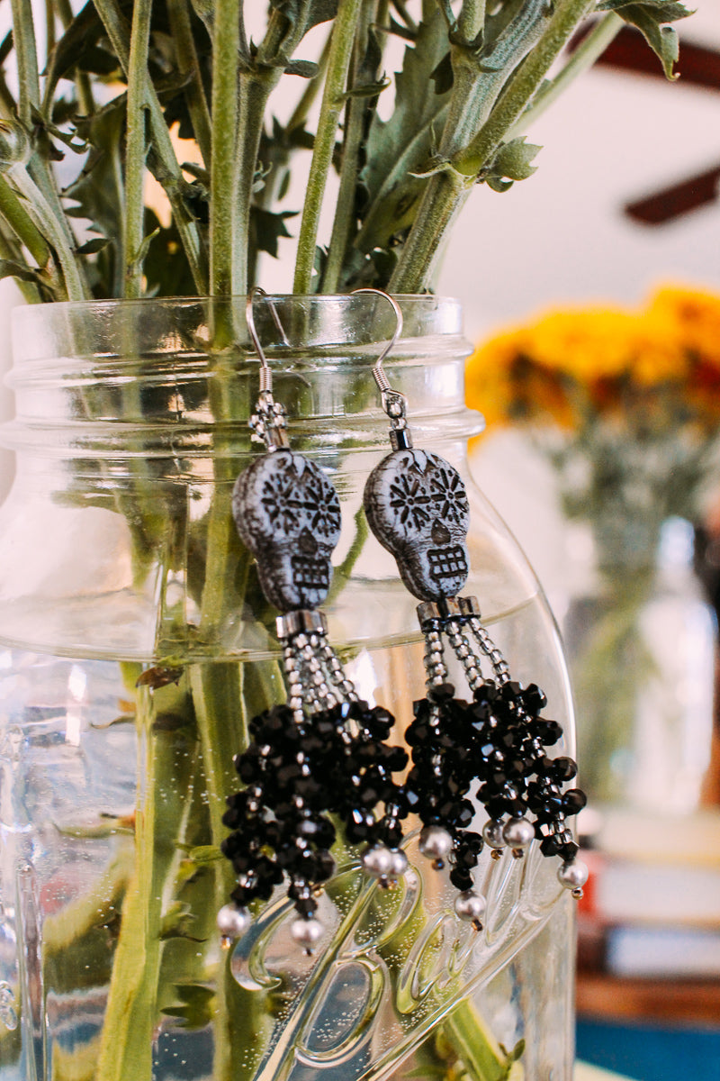 black-tassel-earrings-sugar-skull-earrings