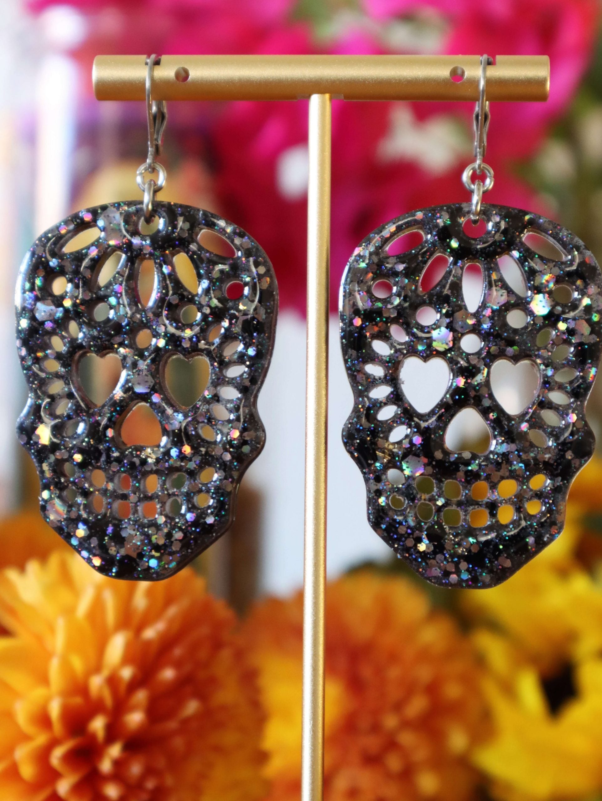 glittery-black-chrome-sugar-skull-dangle-earrings-by-kaleidoscopes-and-polka-dots