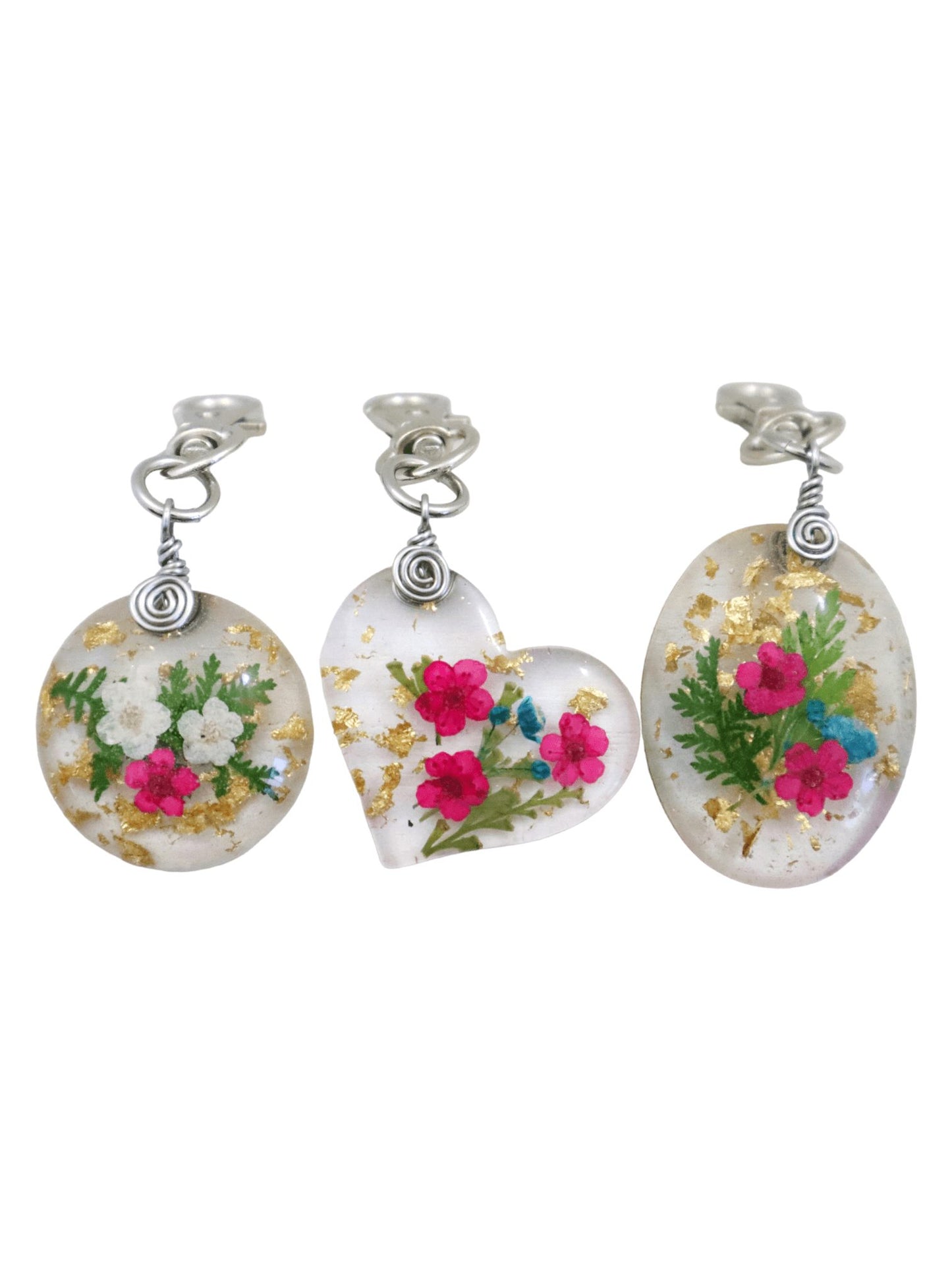 Trio-of-Real-Pressed-Flower-Charms-Circle-Heart-Oval-Charms-Kaleidoscopes-And-Polka-Dots