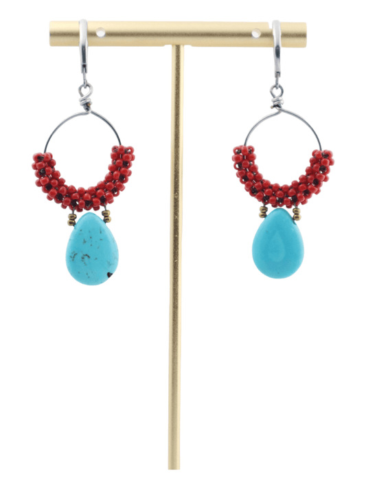 Red-Hoop-Turquoise-Dangle-Earrings---Red-Statement-Earrings---Kaleidoscopes-And-Polka-Dots