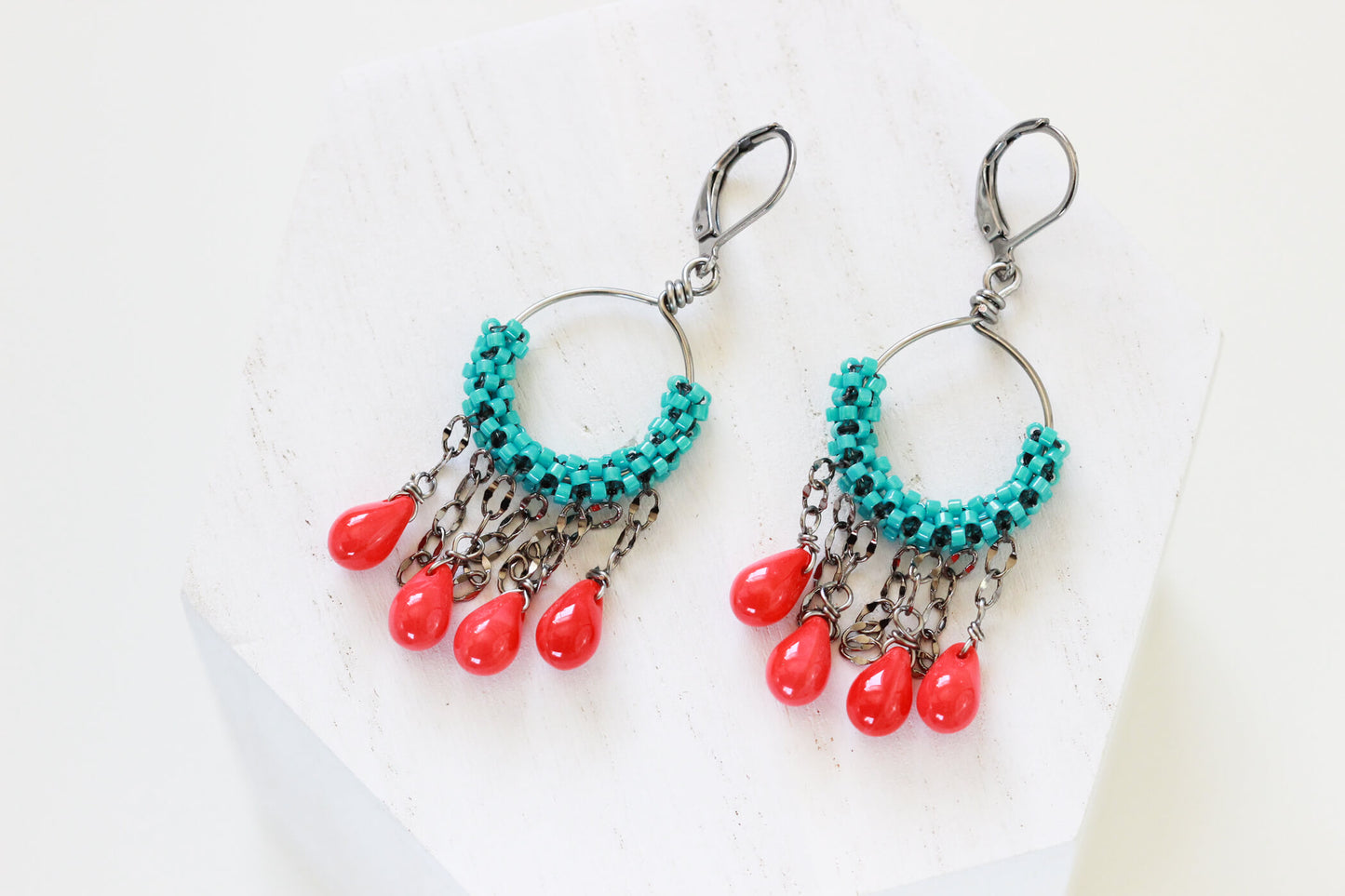Turquoise Hoop Earrings - Handmade Designer Jewelry by Kaleidoscopes And Polka Dots