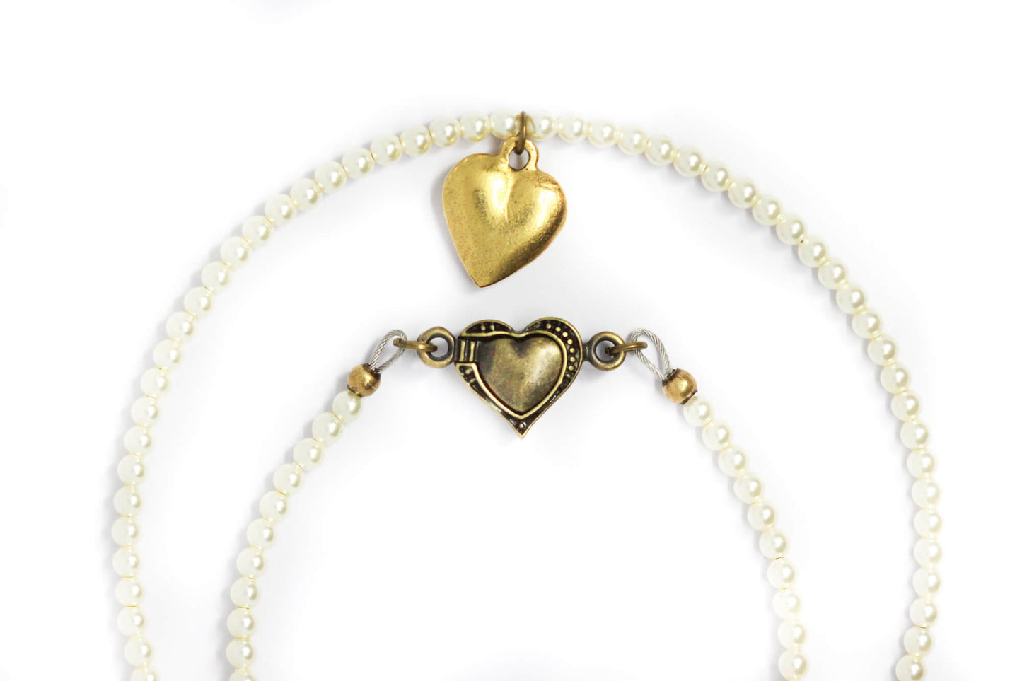 Vintage Inspired Gold Heart Pearl Necklace