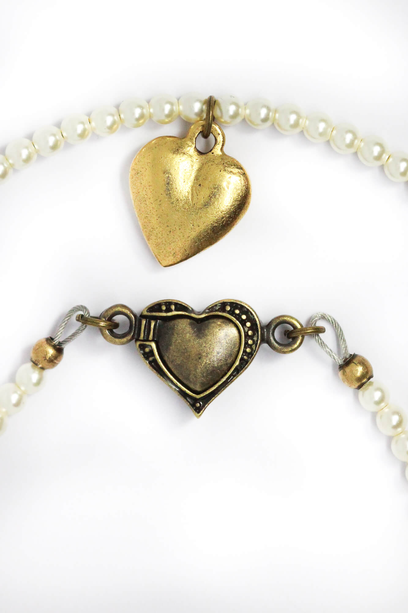 Vintage Inspired Gold Heart Pearl Necklace