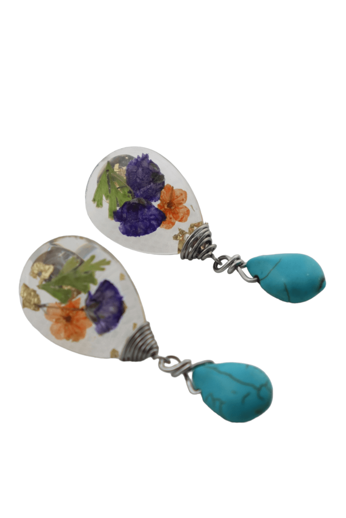 Flower-jewelry---turquoise-earrings---resin-flower-earrings---Kaleidoscopes-And-Polka-Dots