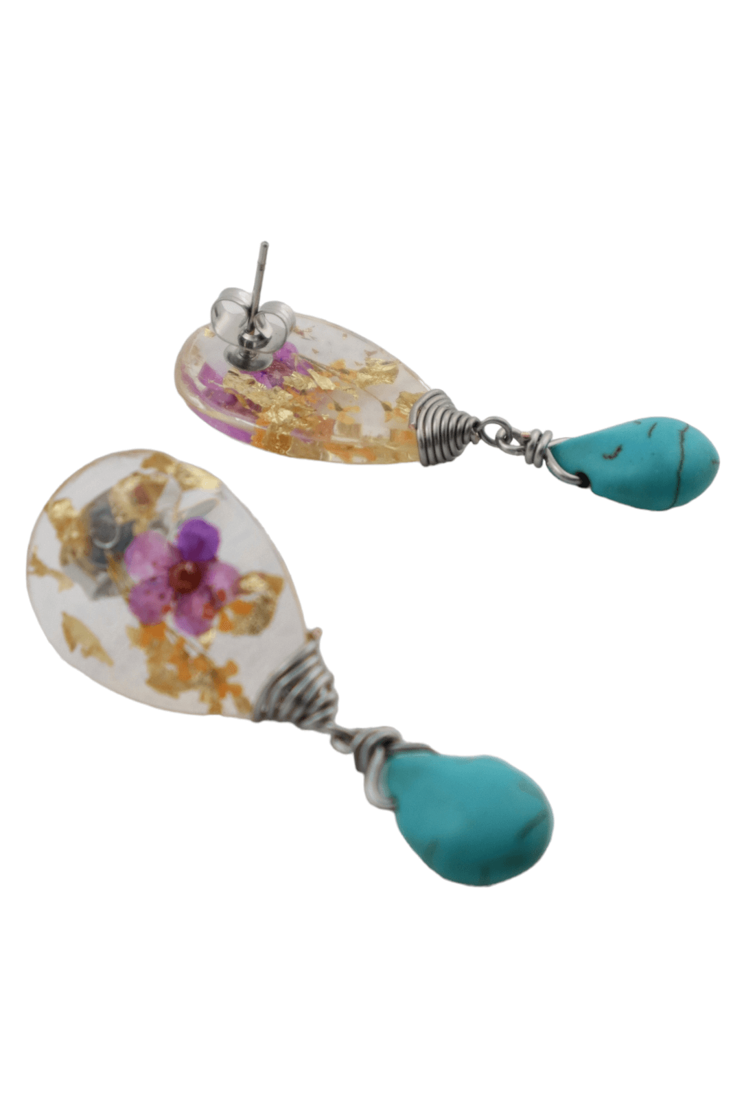 Flower-jewelry---turquoise-earrings-studs---resin-flower-earrings---Kaleidoscopes-And-Polka-Dots