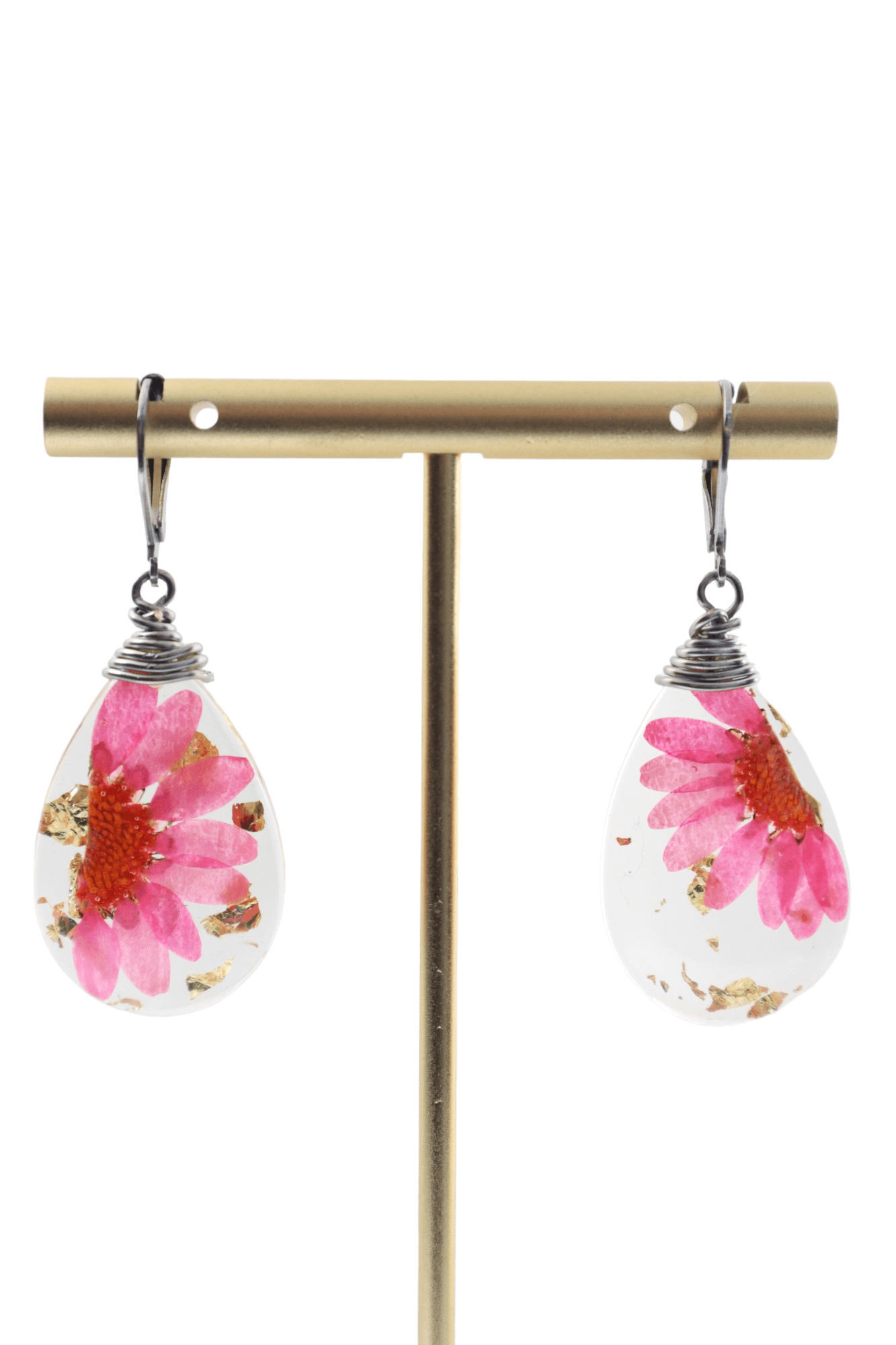 Handmade Dry Pressed Flower Resin Earrings, Real Flower Jewelry, Gold store Oval Dangle Jewelry, Flower Earrings, Resin Earrings