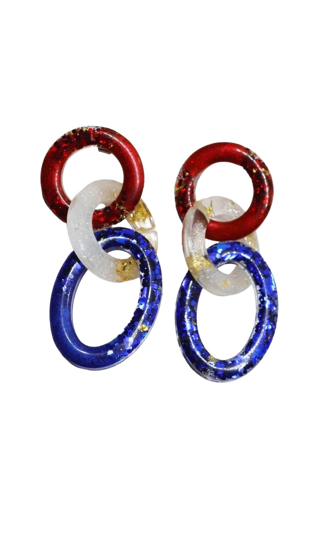 glittery-patriotic-link-earrings---hypoallergenic---red-white-and-blue-earrings---kaleidoscopes-and-polka-dots
