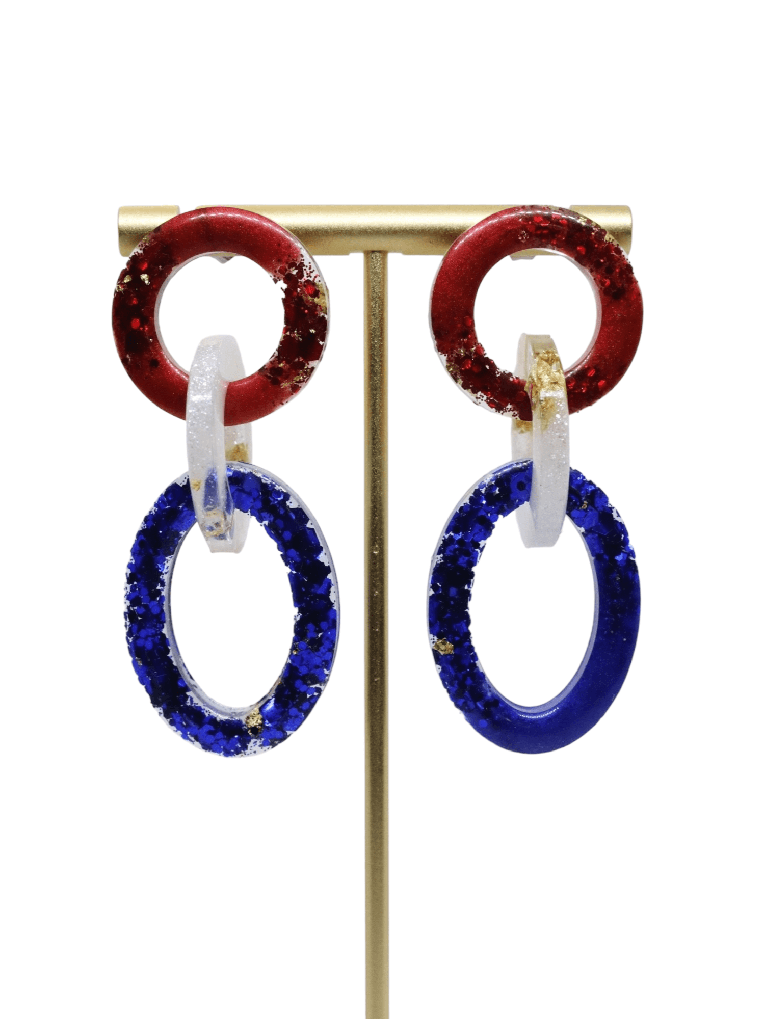 glittery-patriotic-link-earrings---red-white-and-blue-hypoallergenic-earrings---patriotic-glittery-earrings---kaleidoscopes-and-polka-dots