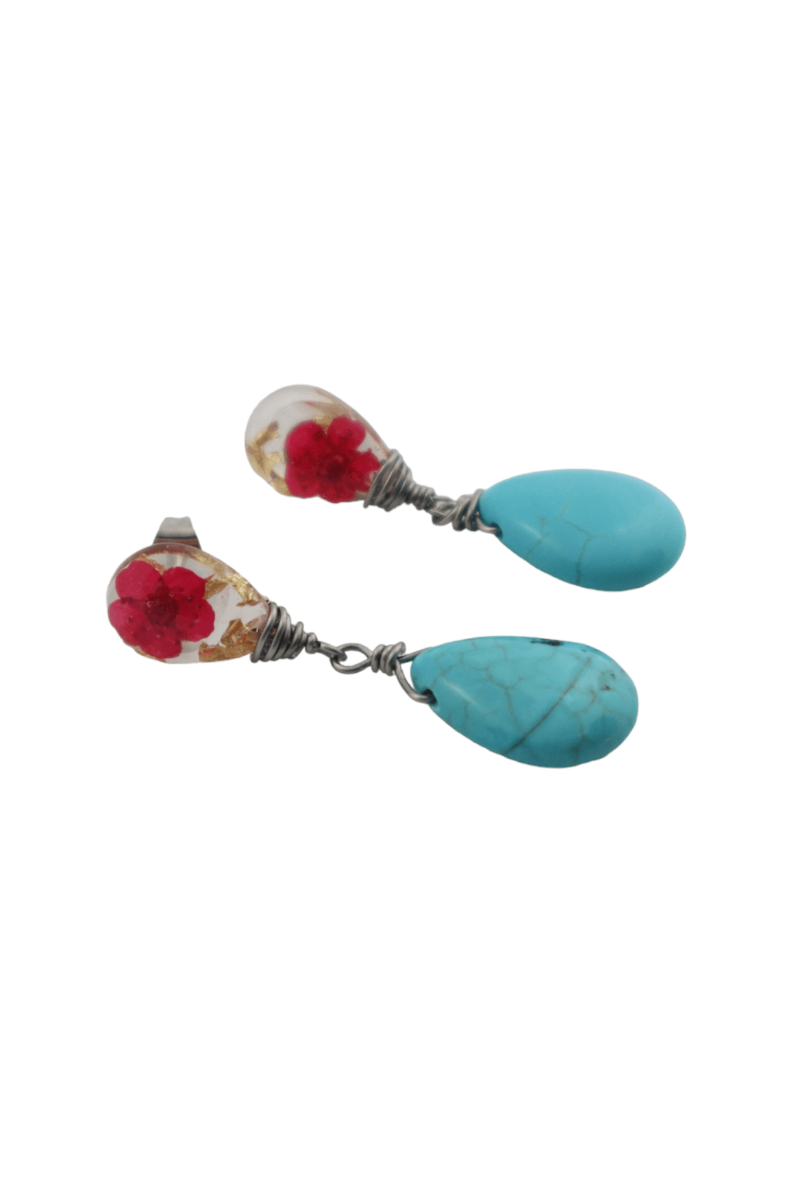 Jewelry-with-flowers---turquoise-earrings-studs---flower-jewelry---Kaleidoscopes-And-Polka-Dots